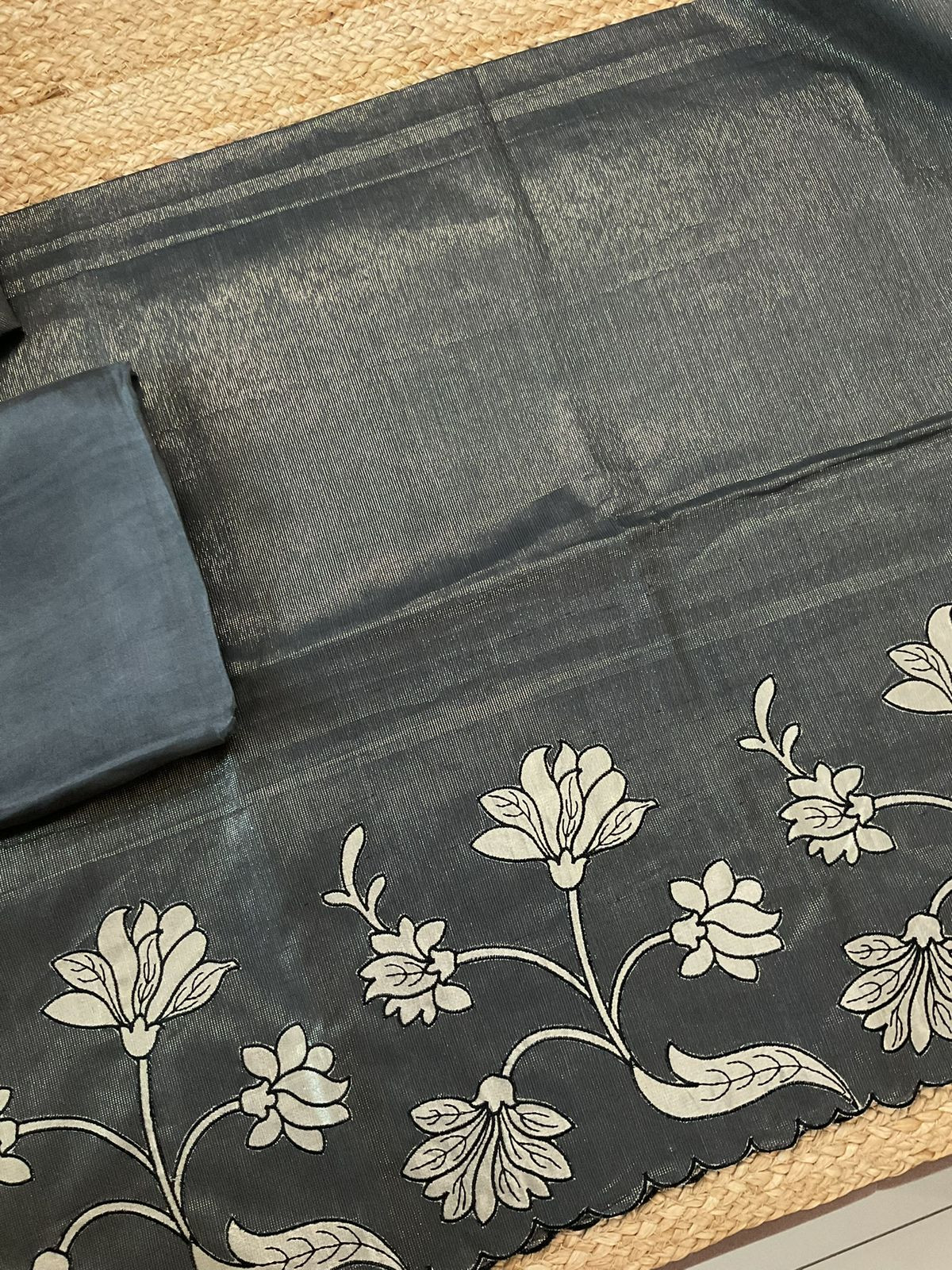 Soft Tissue Chanderi Embroidered Suit - Grey