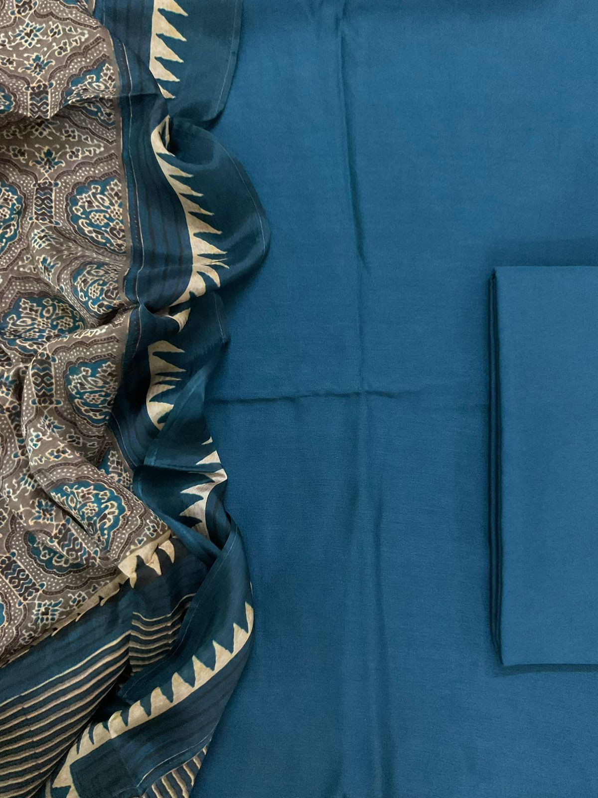 Pure Maheshwari Silk Printed Suit - Blue