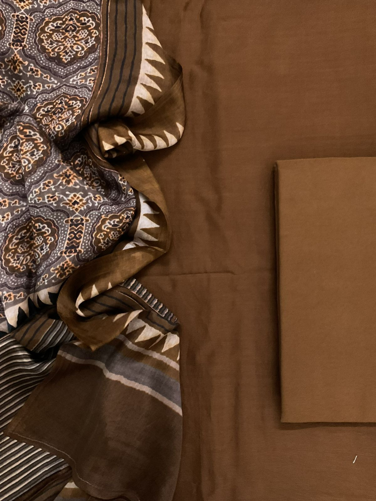 Pure Maheshwari Silk Printed Suit - Brown