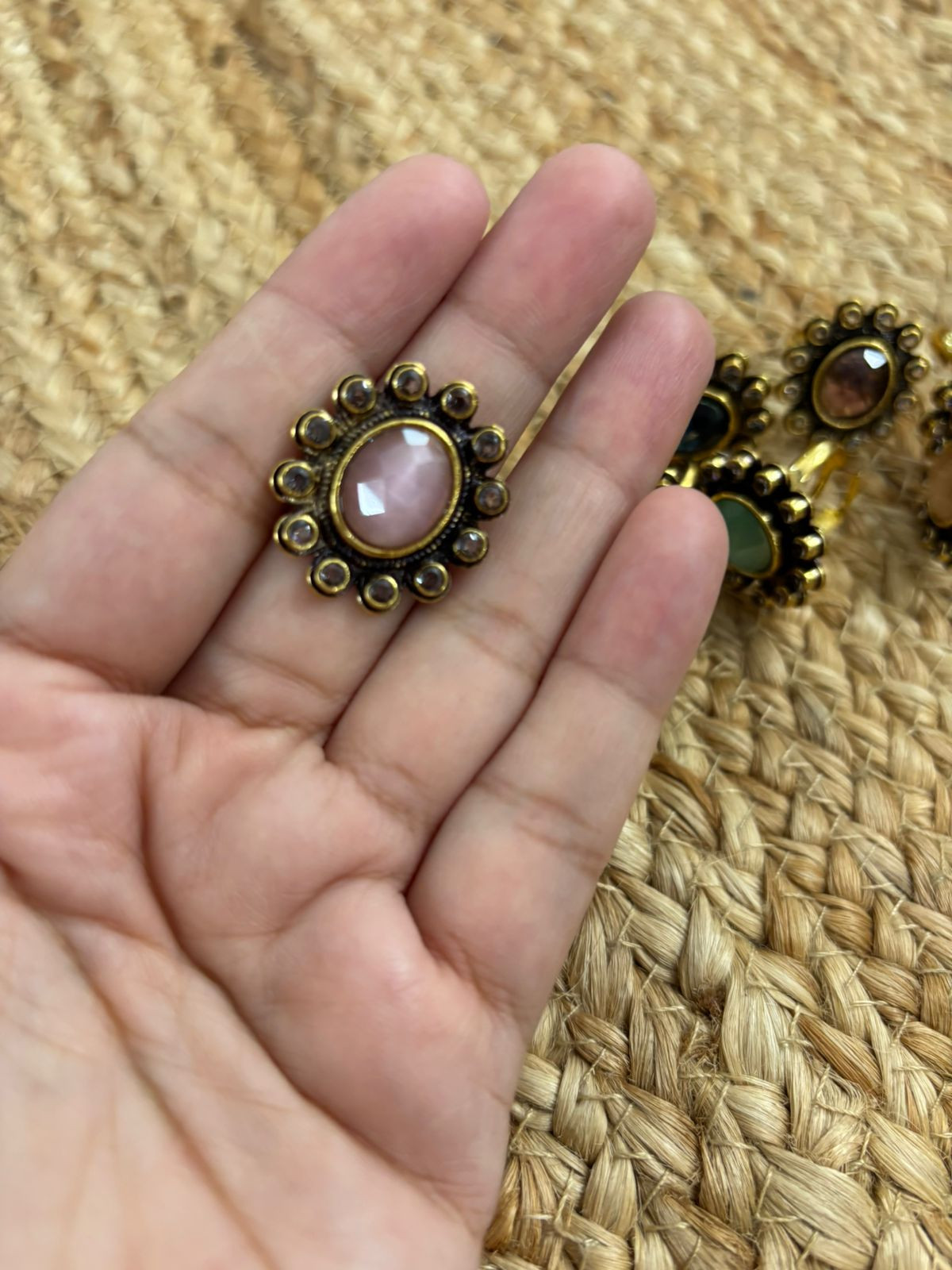 Metallic Oxidised Adjustable Gold Finger Ring - PINK