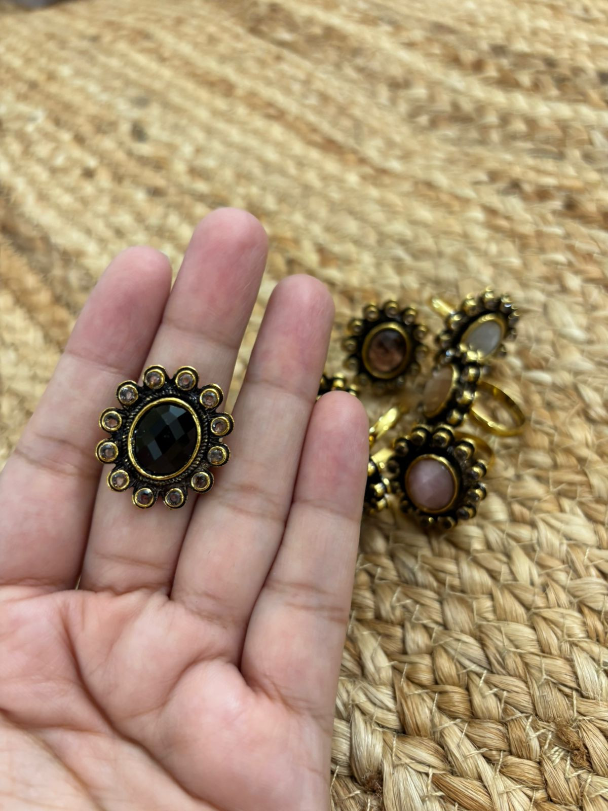 Metallic Oxidised Adjustable Gold Finger Ring - Black