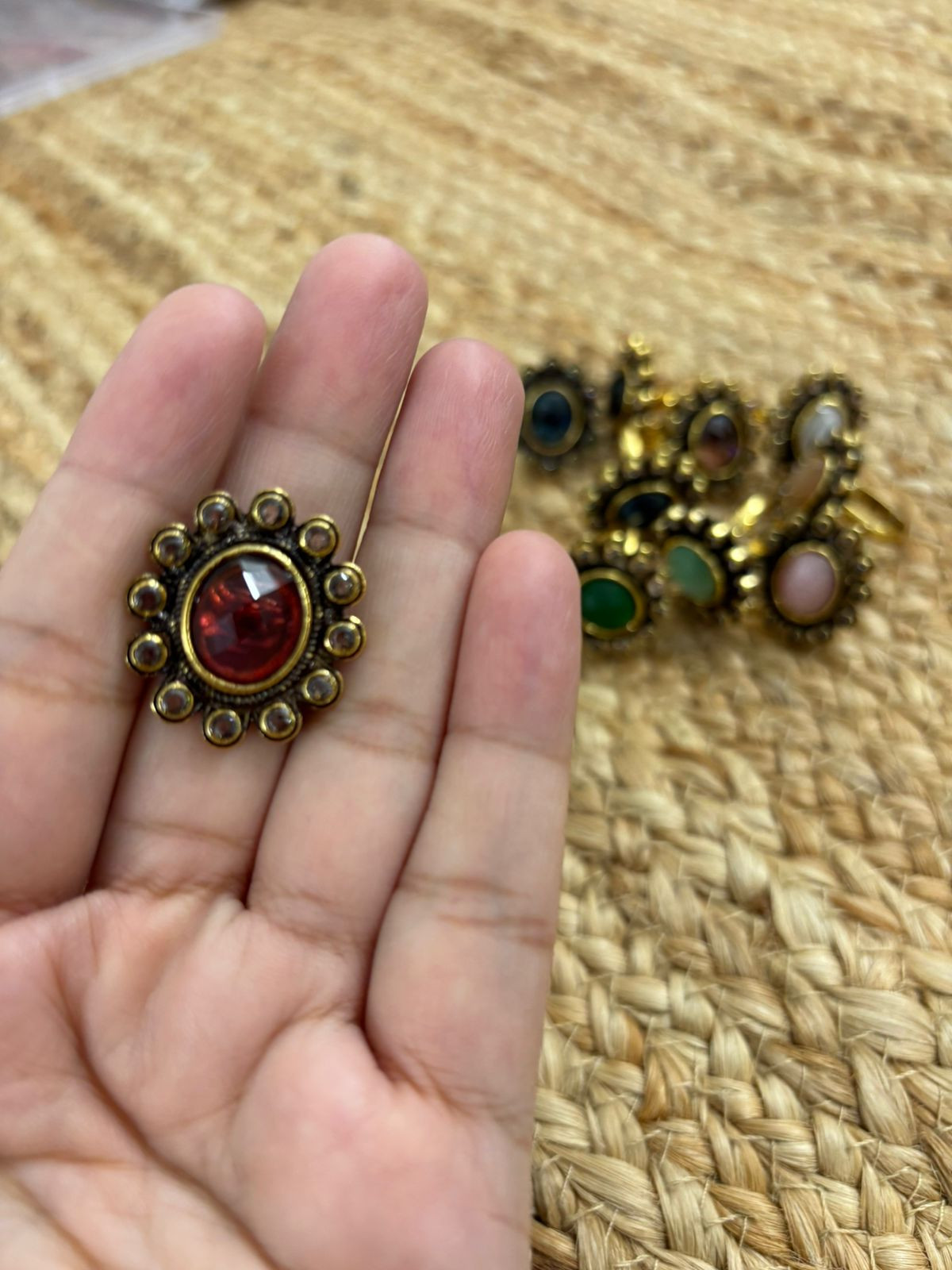 Metallic Oxidised Adjustable Gold Finger Ring - Maroon