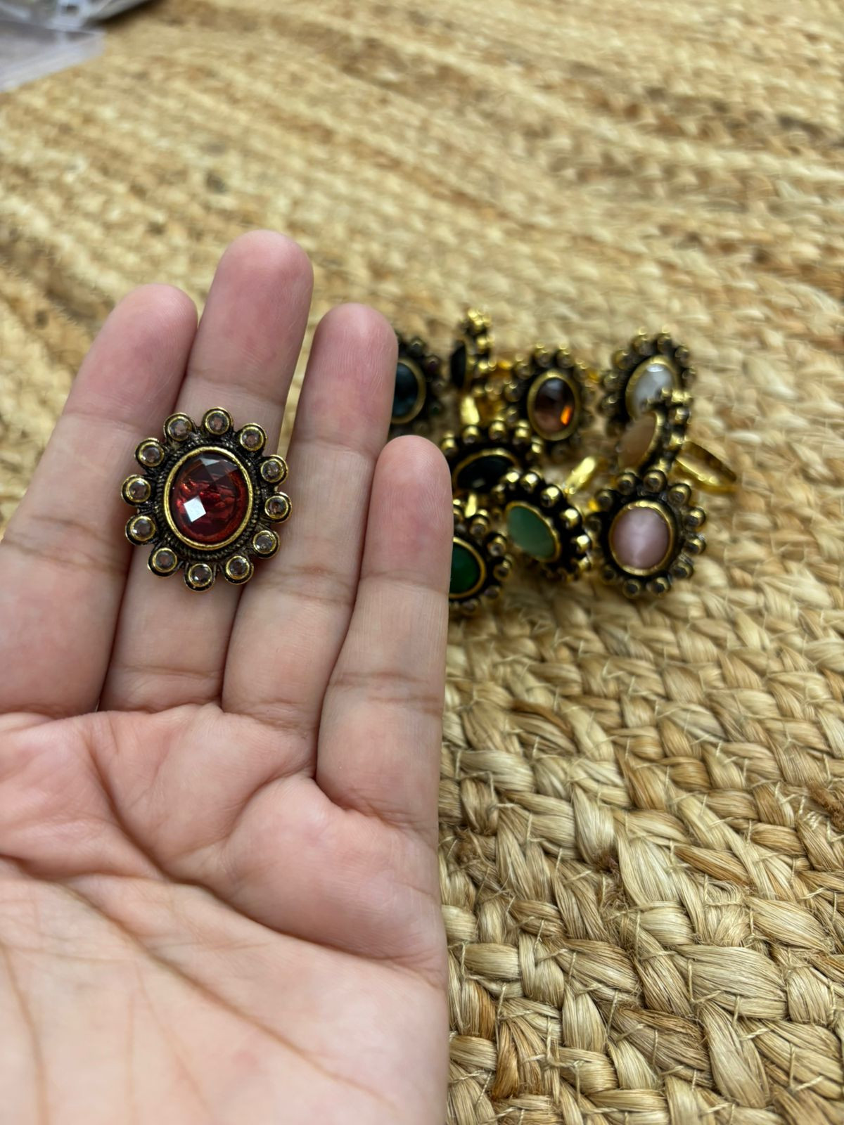 Metallic Oxidised Adjustable Gold Finger Ring - Maroon