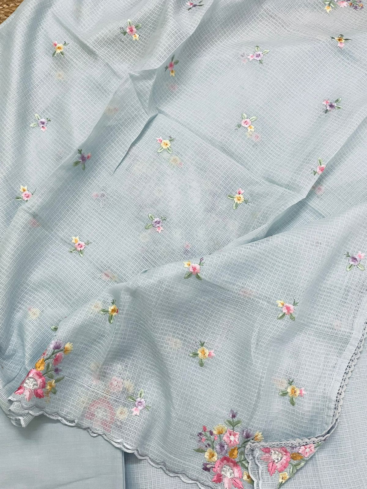 Soft Kota Silk Embroidered Suit - Grey