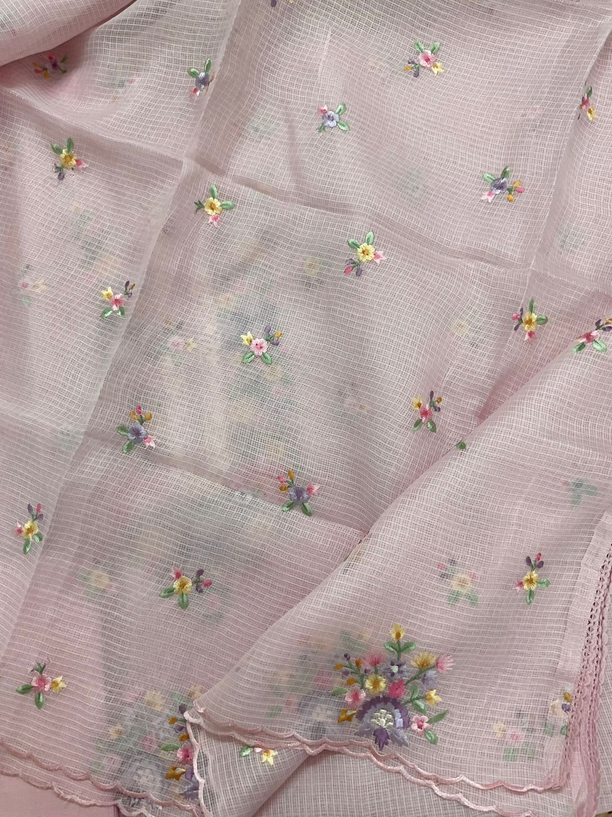 Soft Kota Silk Embroidered Suit - Pink