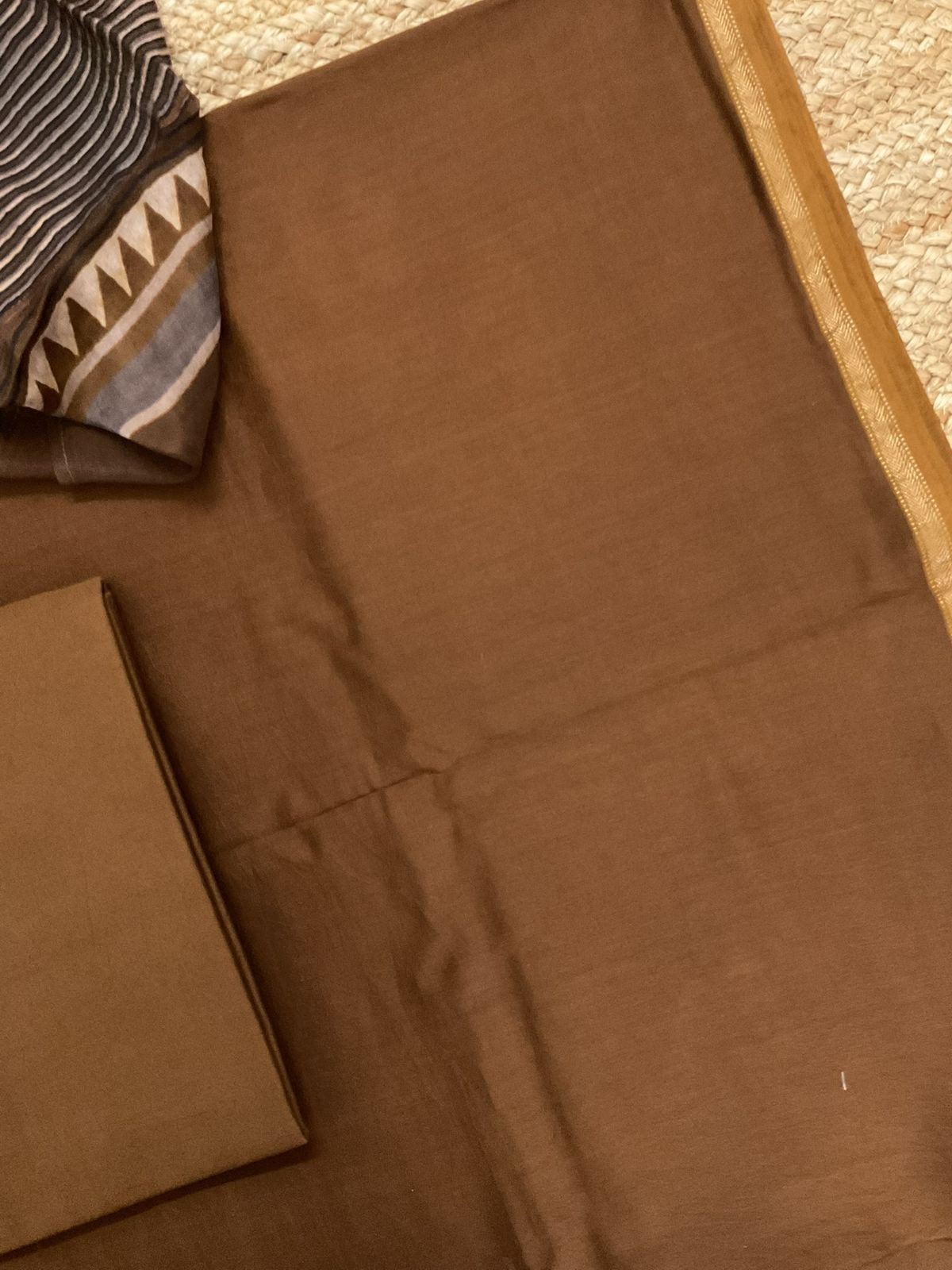 Pure Maheshwari Silk Printed Suit - Brown