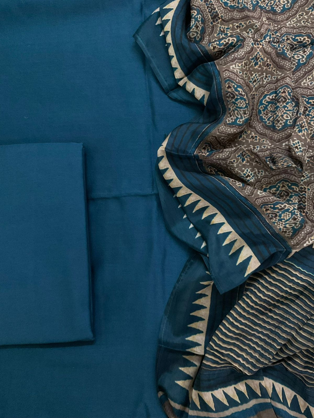 Pure Maheshwari Silk Printed Suit - Blue