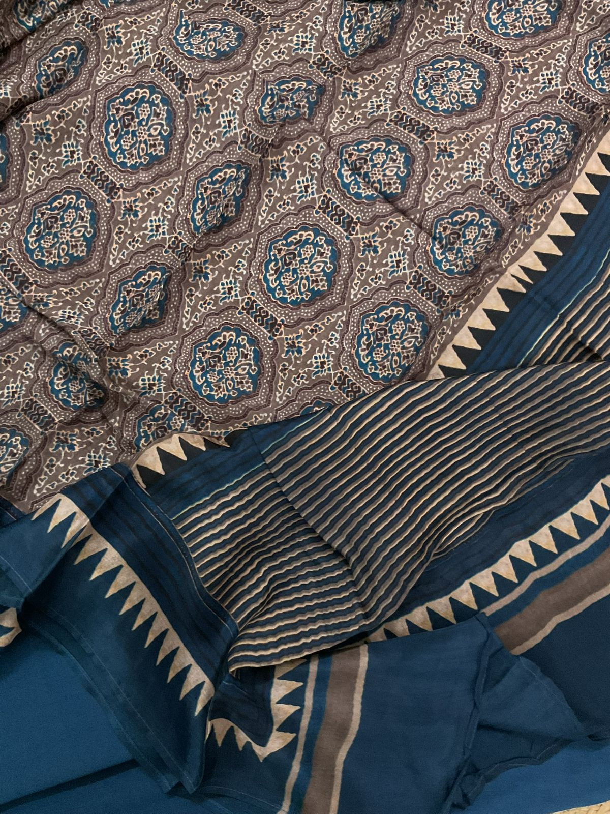 Pure Maheshwari Silk Printed Suit - Blue