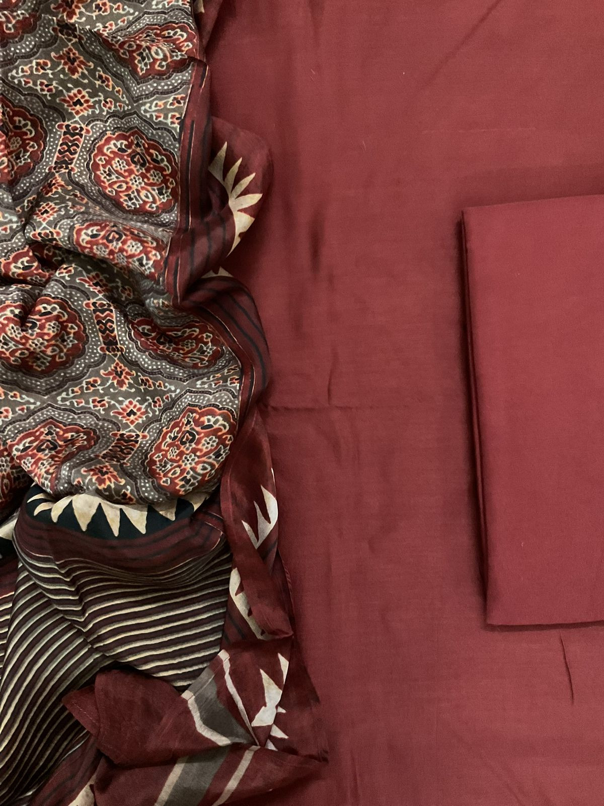 Pure Maheshwari Silk Printed Suit - Maroon