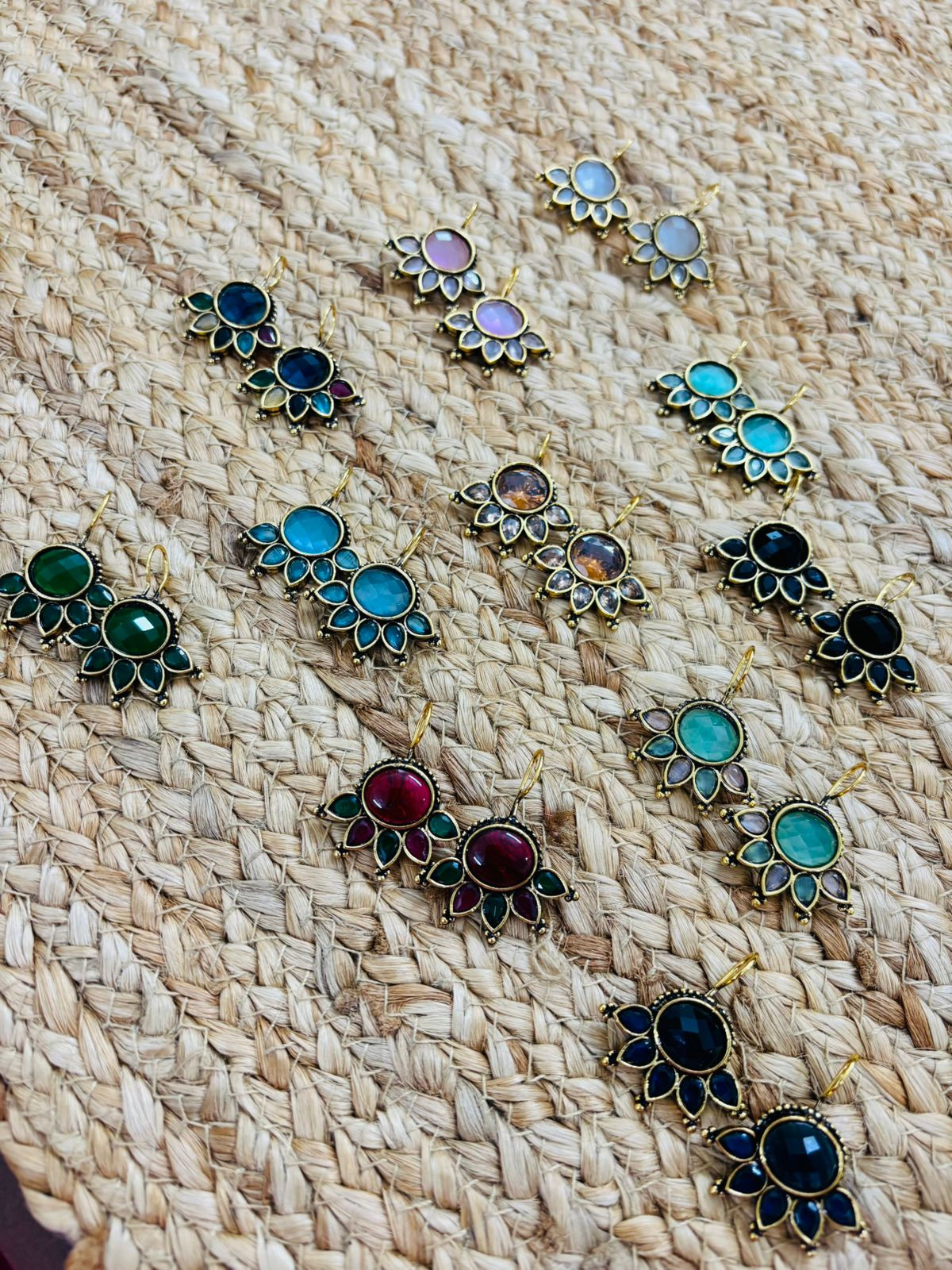 Metallic Oxidised Gold Earrings - Sea Blue