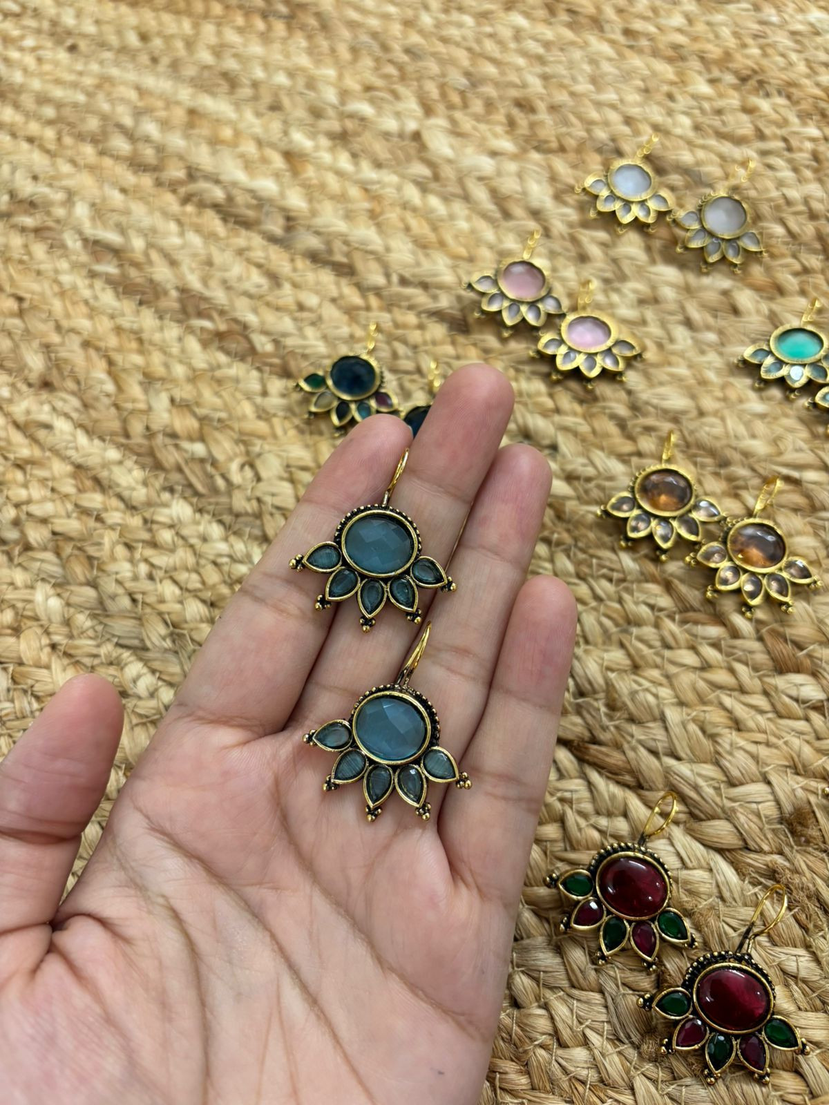 Metallic Oxidised Gold Earrings - Sea Blue