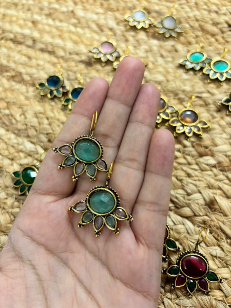 Image of Metallic Oxidised Gold Earrings - Sea Green Pink