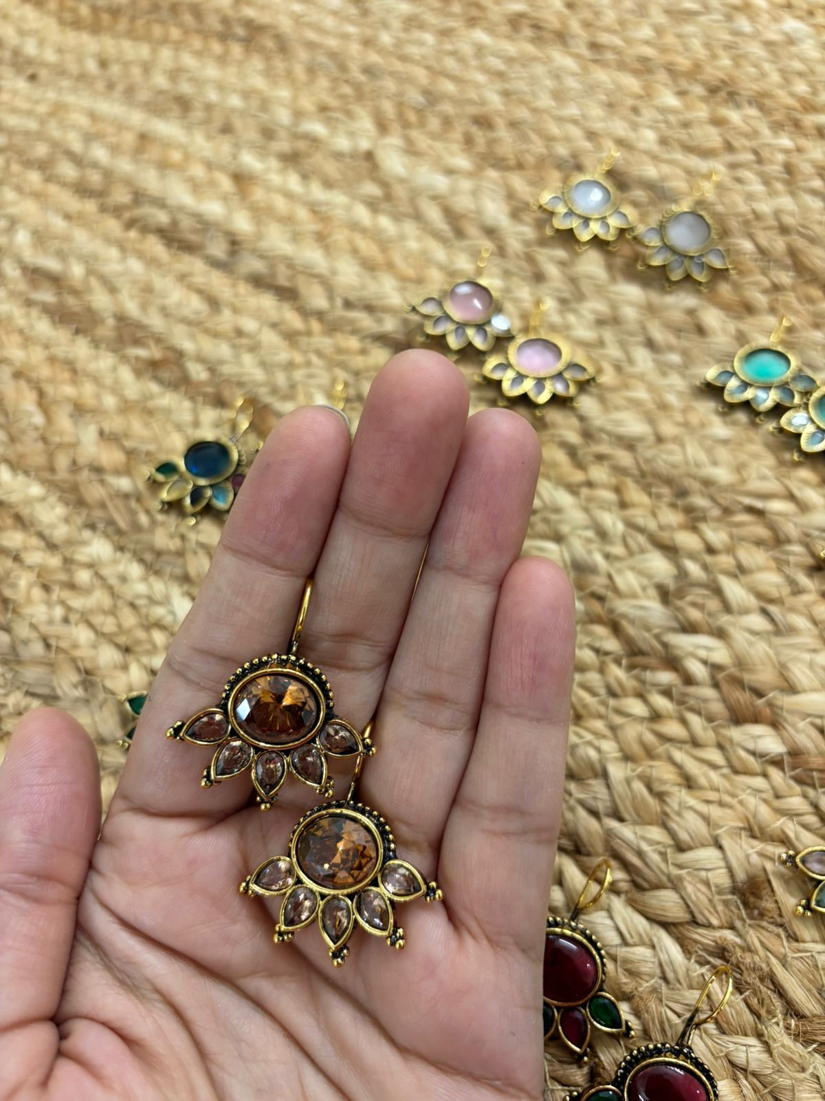 Metallic Oxidised Gold Earrings - Brown