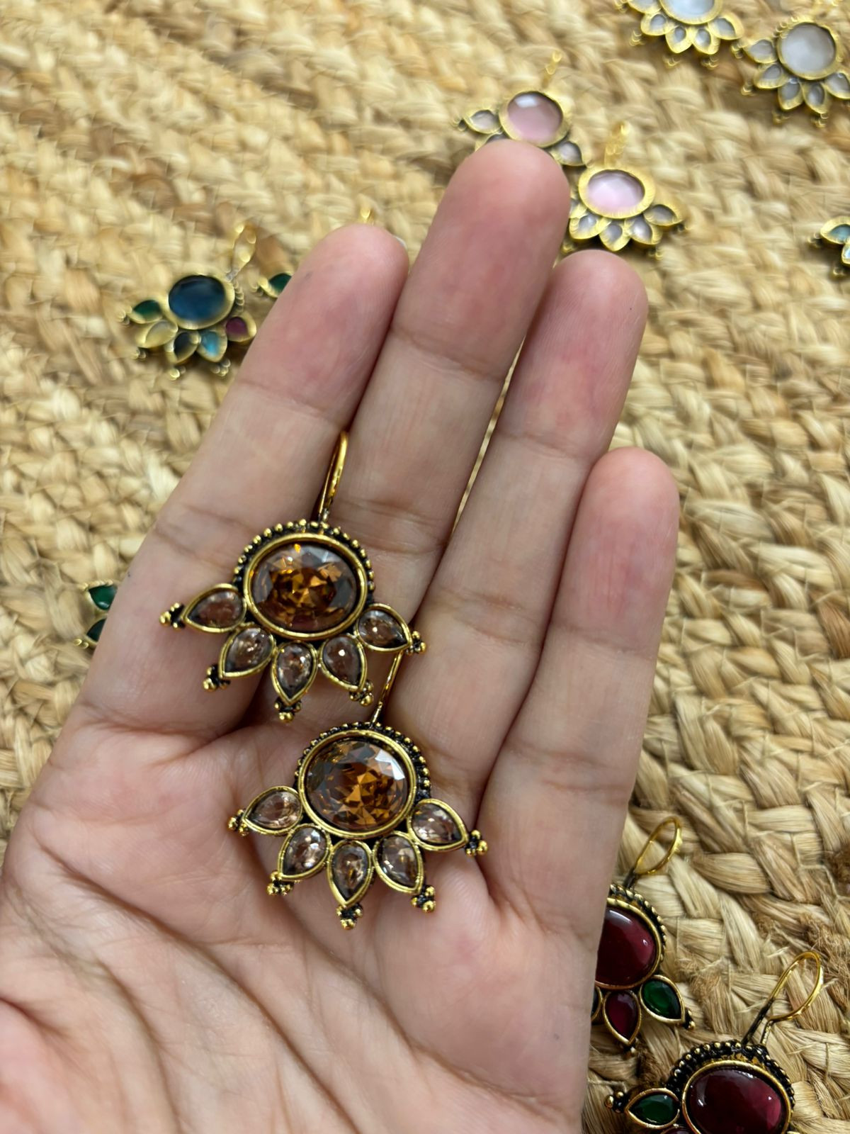 Metallic Oxidised Gold Earrings - Brown