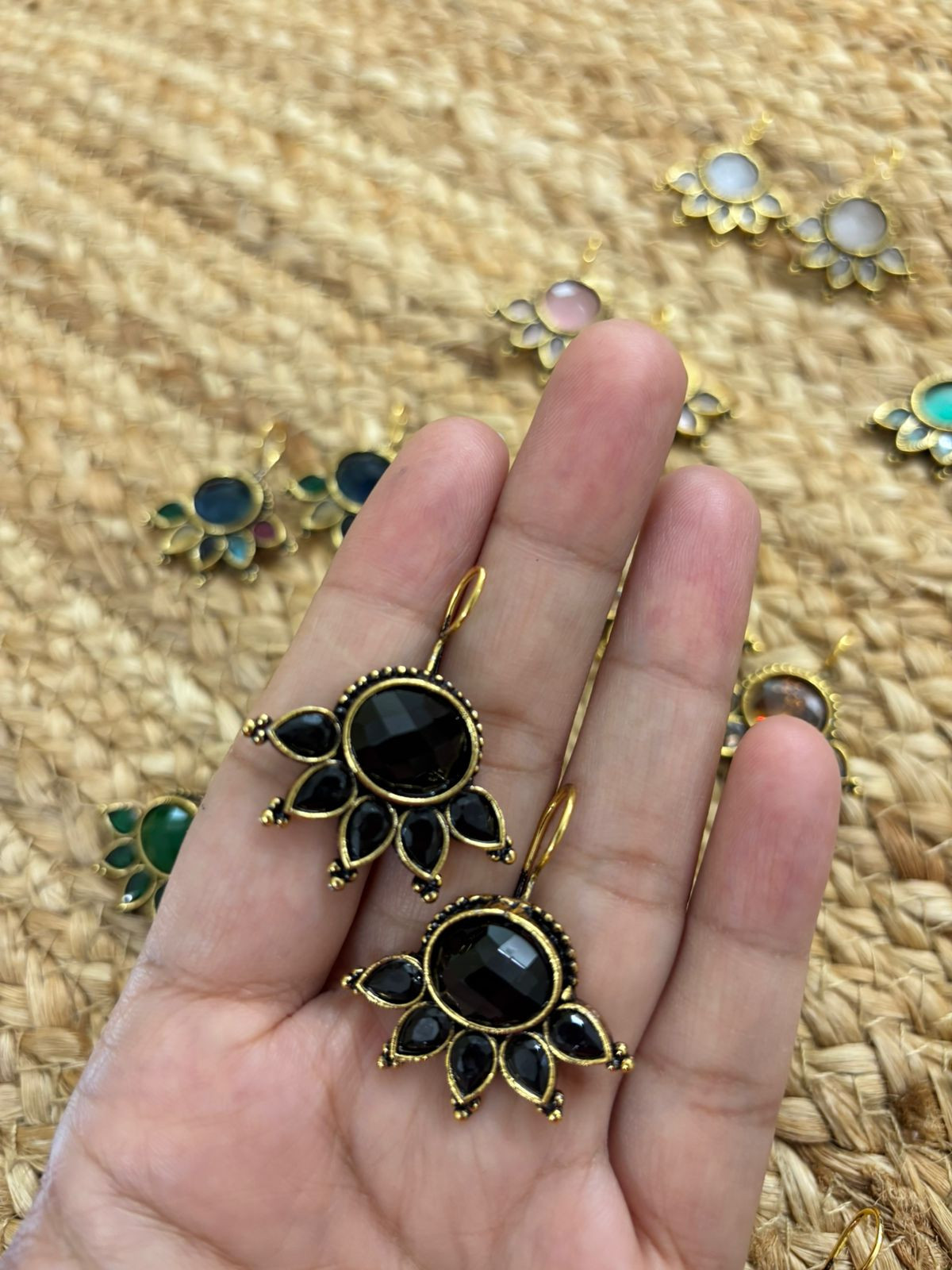 Metallic Oxidised Gold Earrings - Black