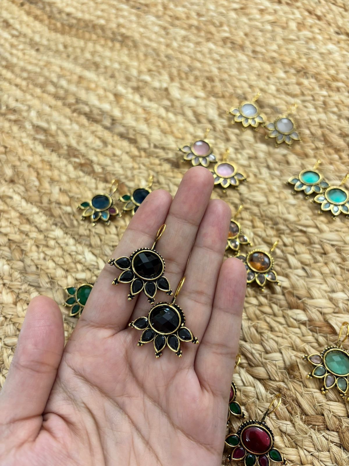 Metallic Oxidised Gold Earrings - Black