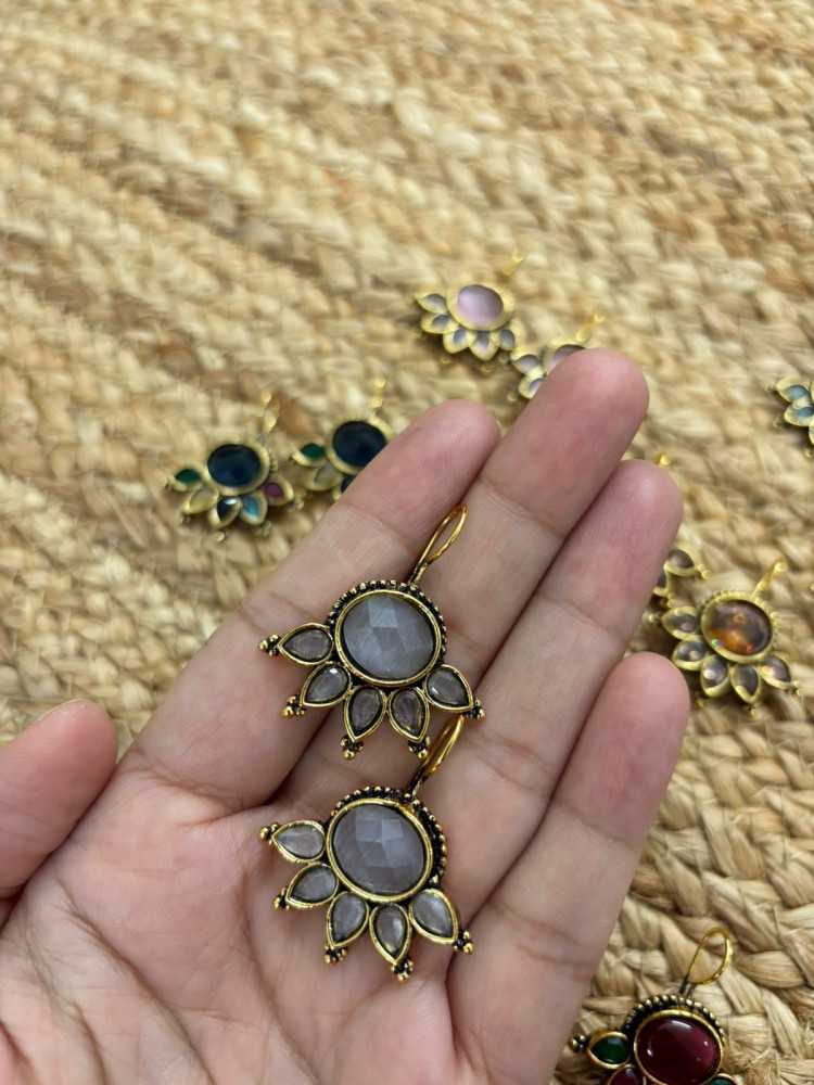 Image of Metallic Oxidised Gold Earrings - White