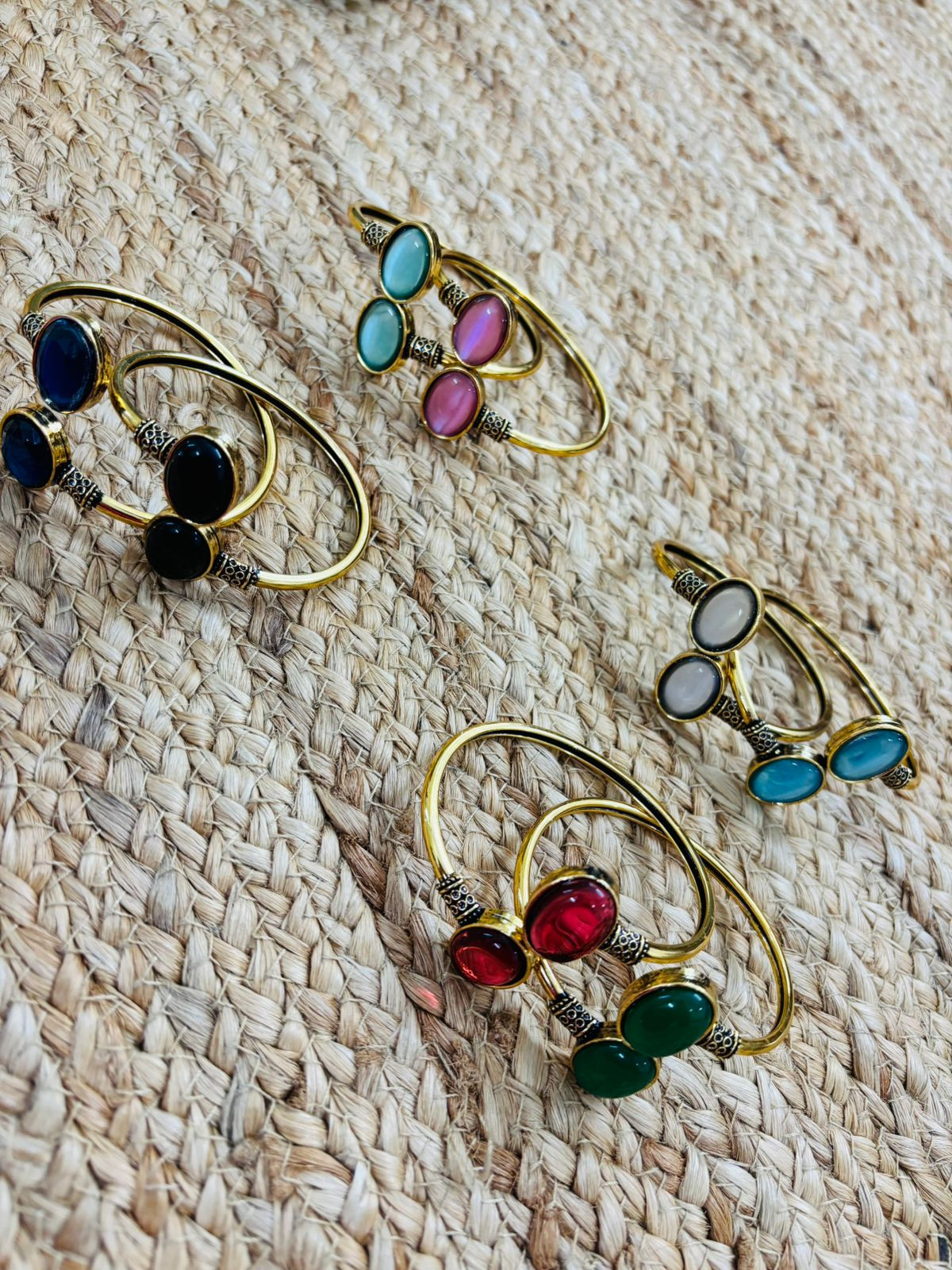 Metallic Oxidised Adjustable Gold Bangle - Sea Blue