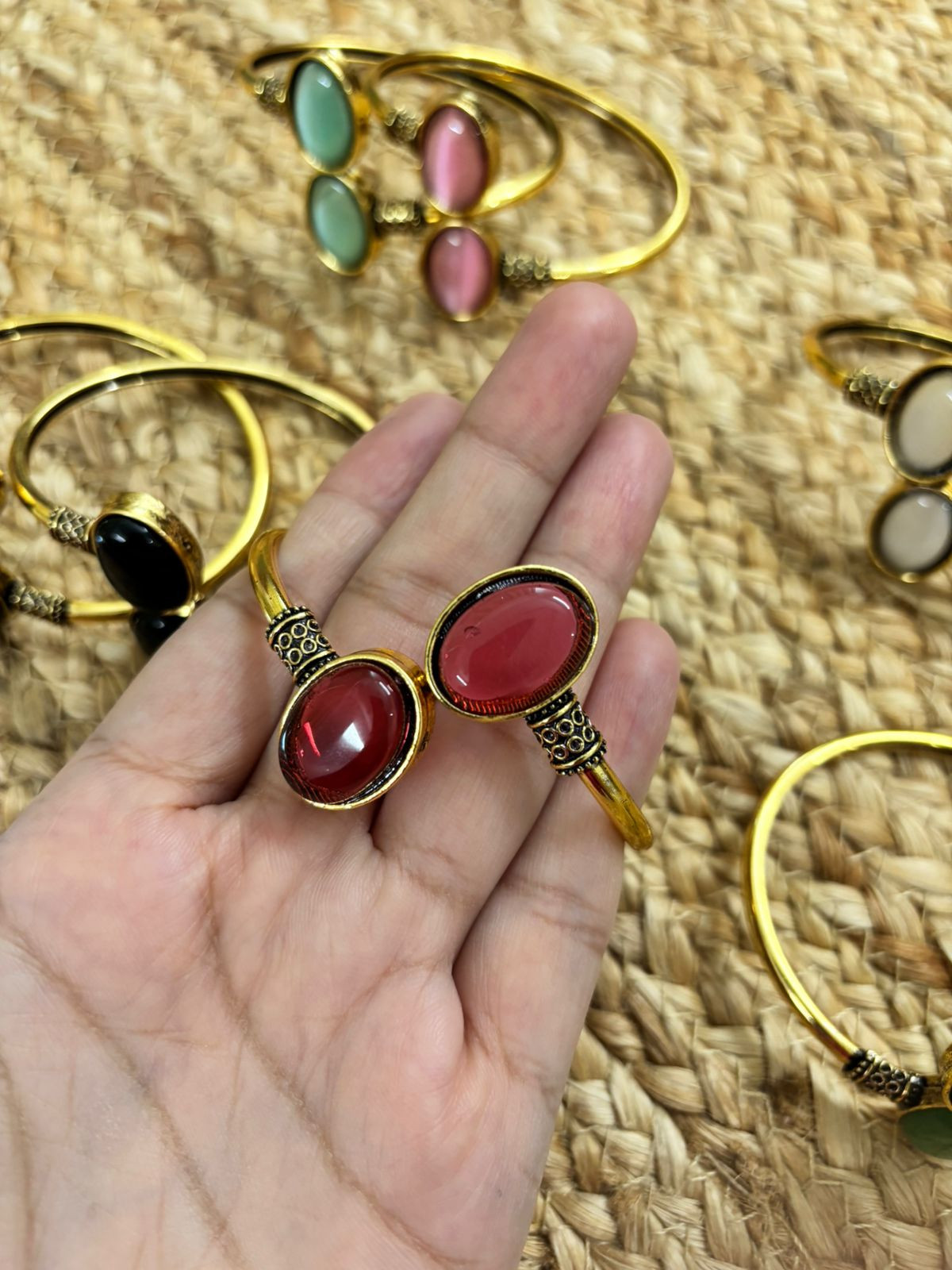 Metallic Oxidised Adjustable Gold Bangle - Red