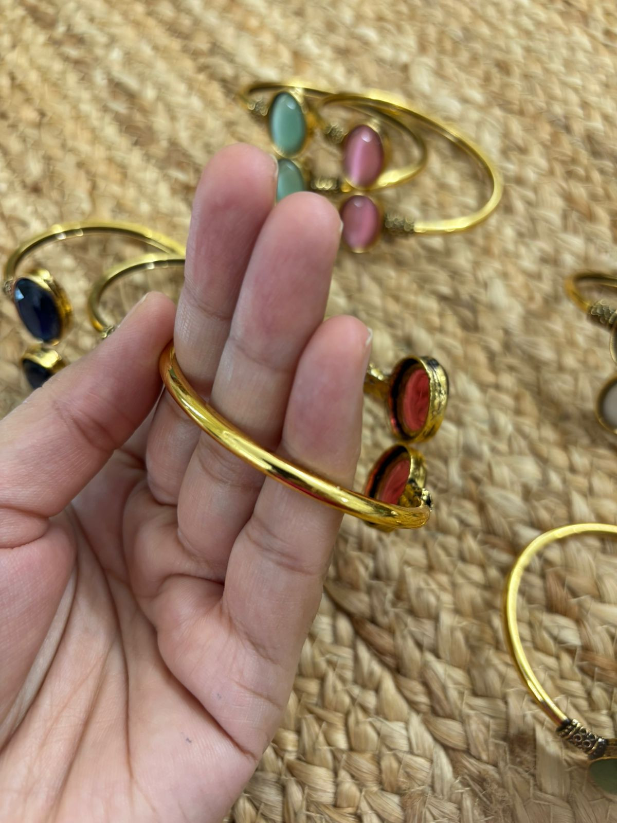 Metallic Oxidised Adjustable Gold Bangle - Sea Blue