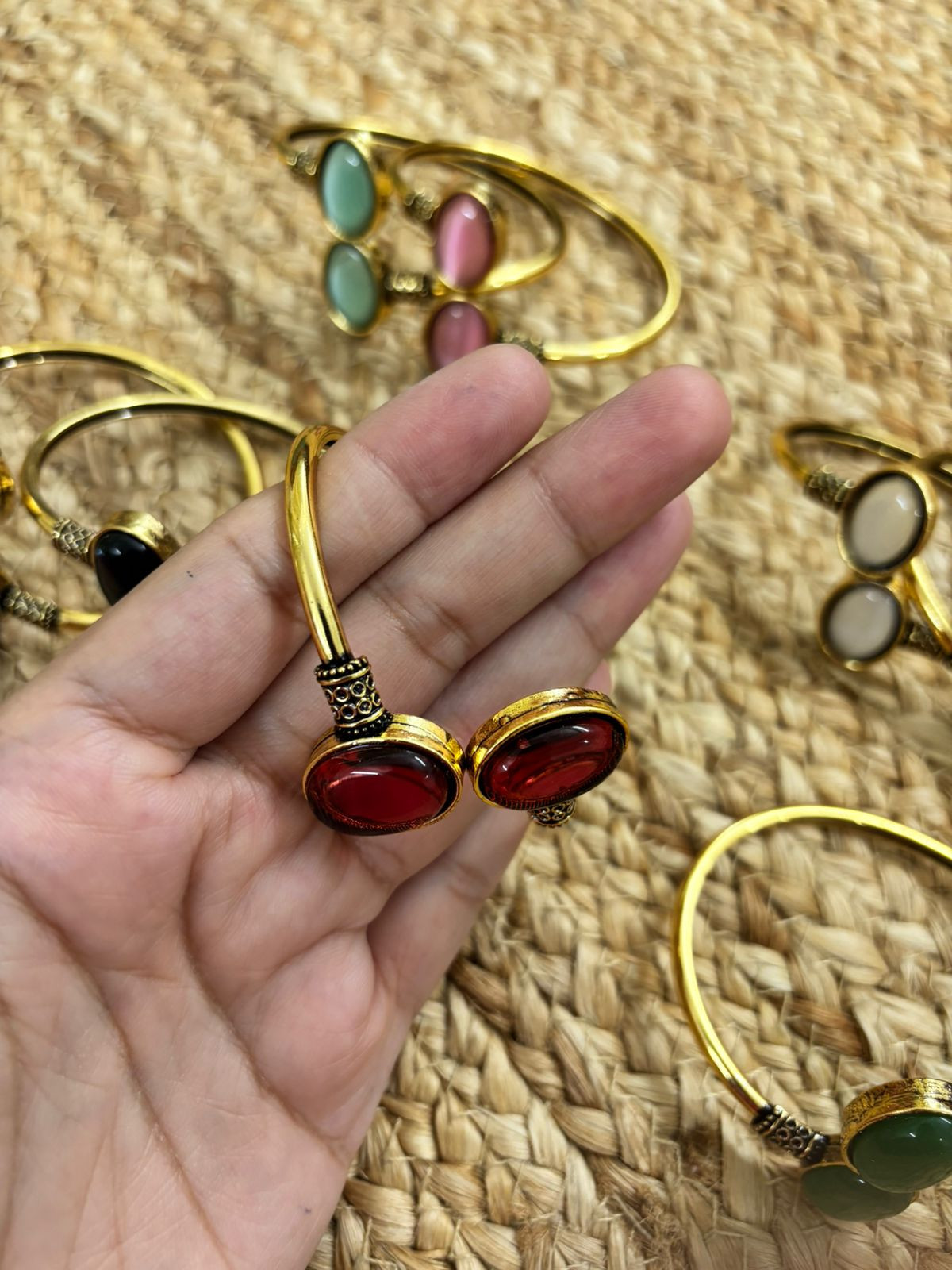 Metallic Oxidised Adjustable Gold Bangle - Red