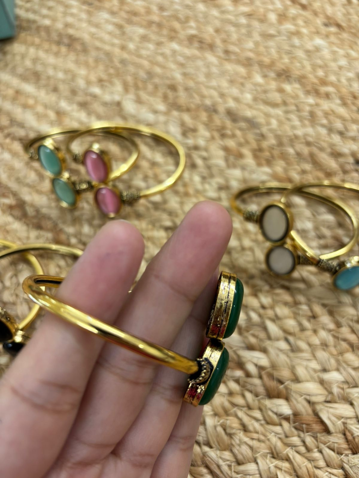 Metallic Oxidised Adjustable Gold Bangle - Green