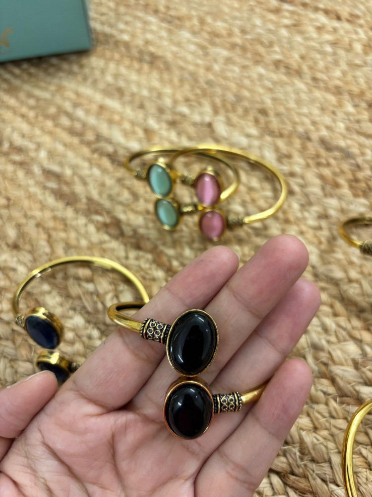 Image of Metallic Oxidised Adjustable Gold Bangle - Black