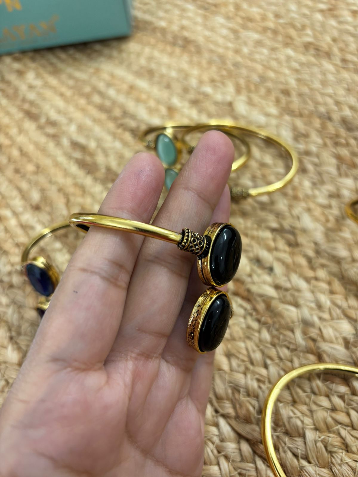 Metallic Oxidised Adjustable Gold Bangle - Black