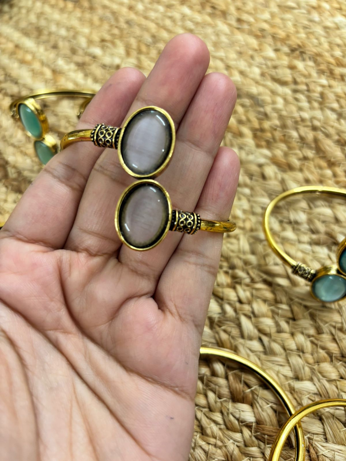 Metallic Oxidised Adjustable Gold Bangle - White