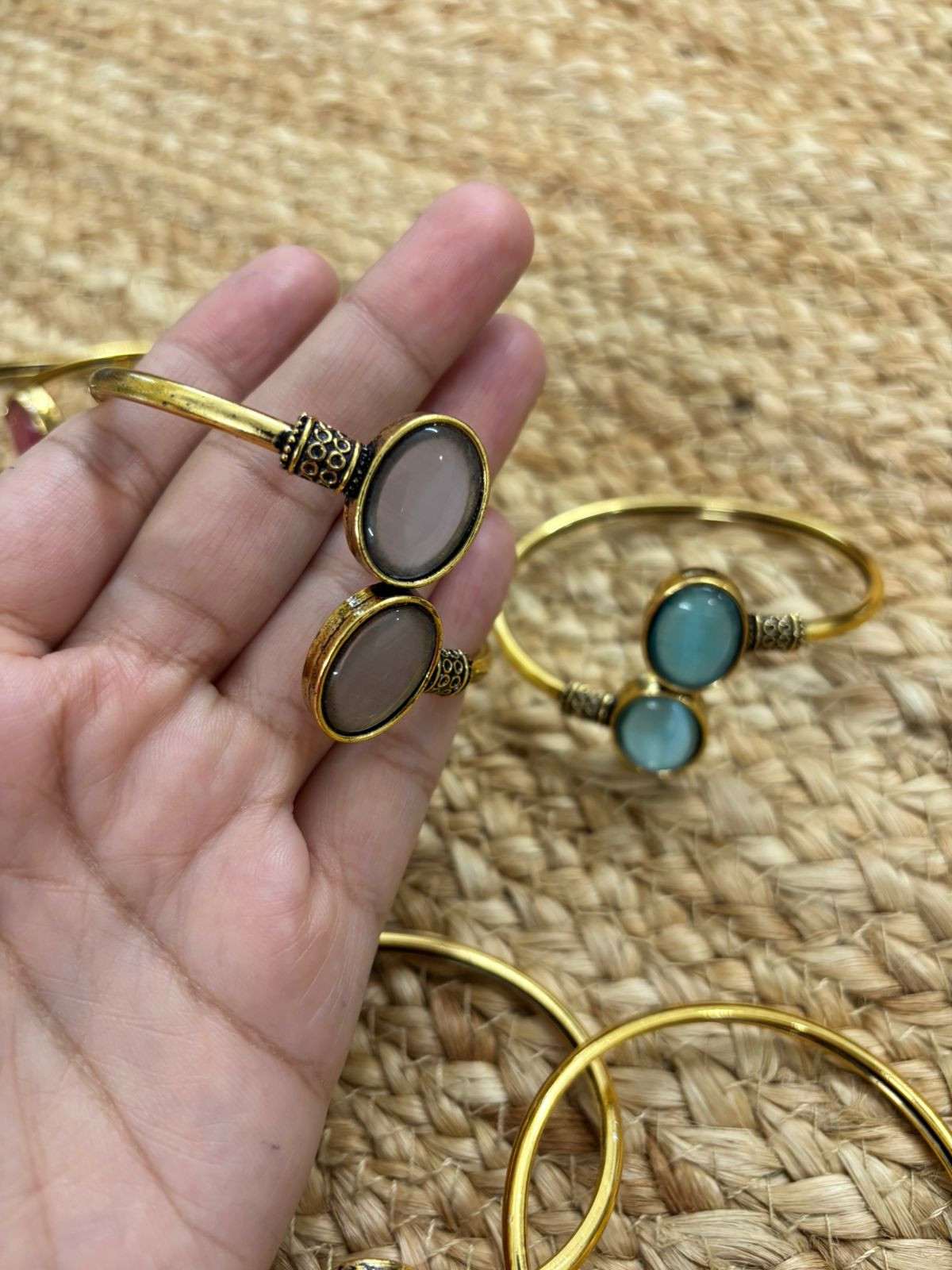 Metallic Oxidised Adjustable Gold Bangle - White