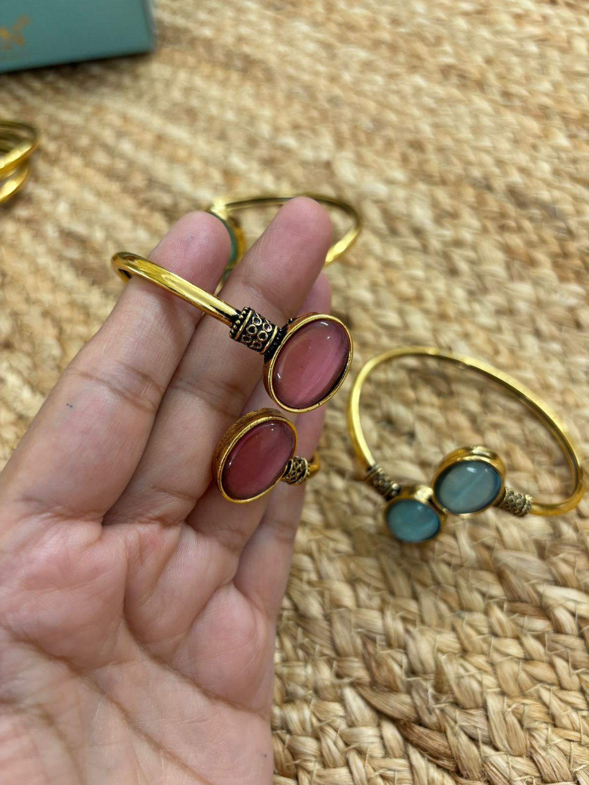 Metallic Oxidised Adjustable Gold Bangle - Pink