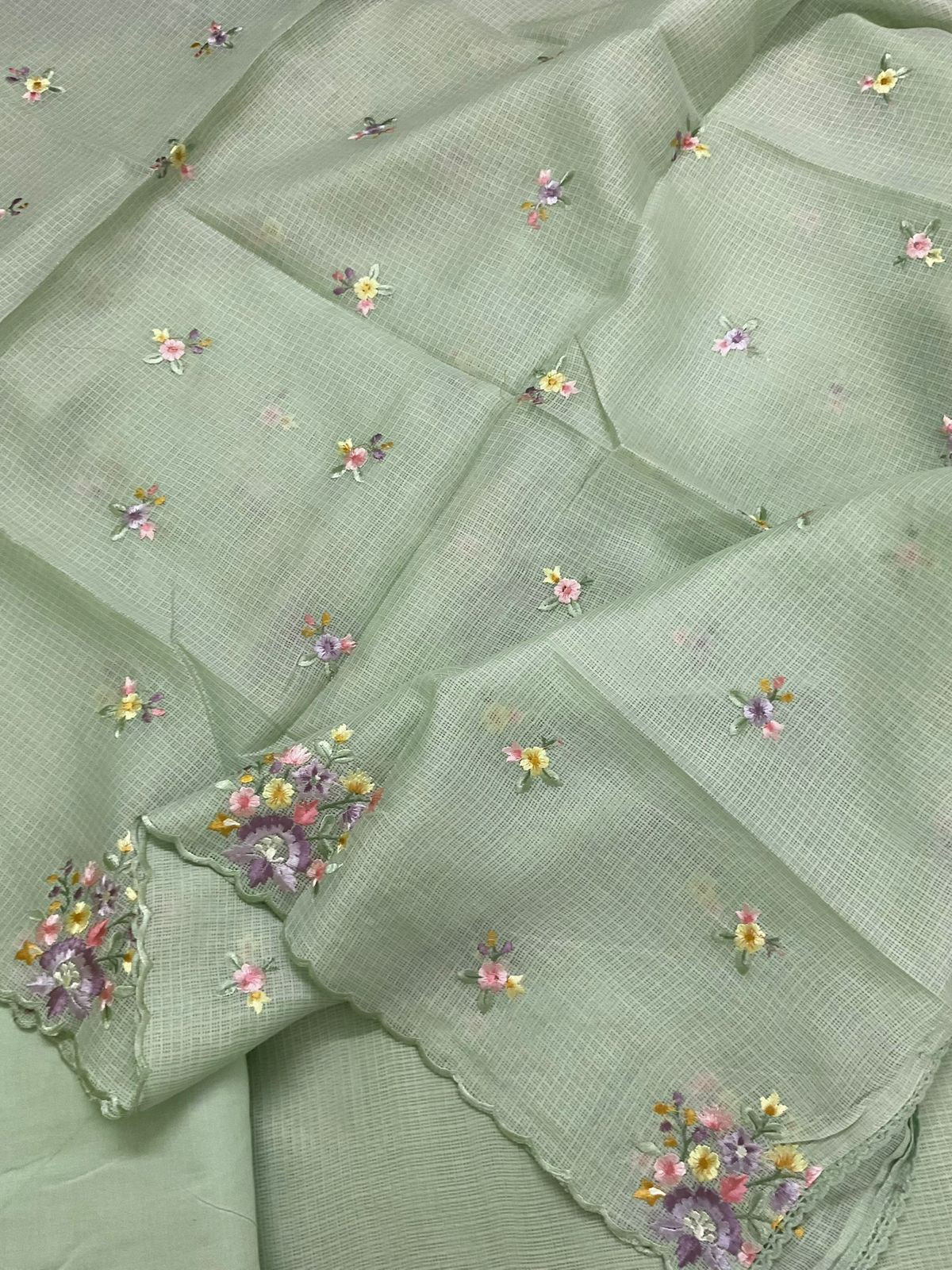 Soft Kota Silk Embroidered Suit - Green