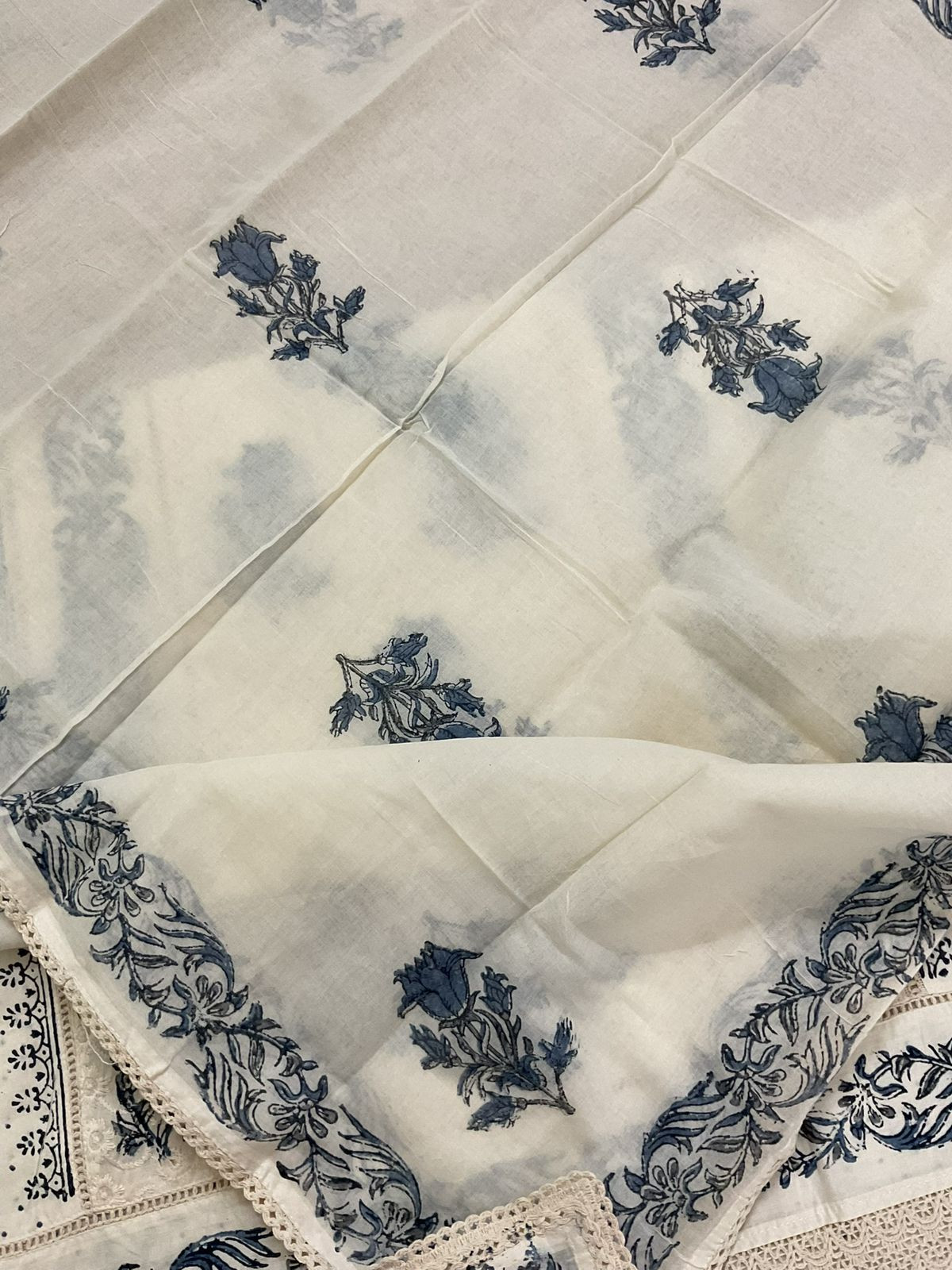 Pure Cotton Printed Embroidered Suit - Cream