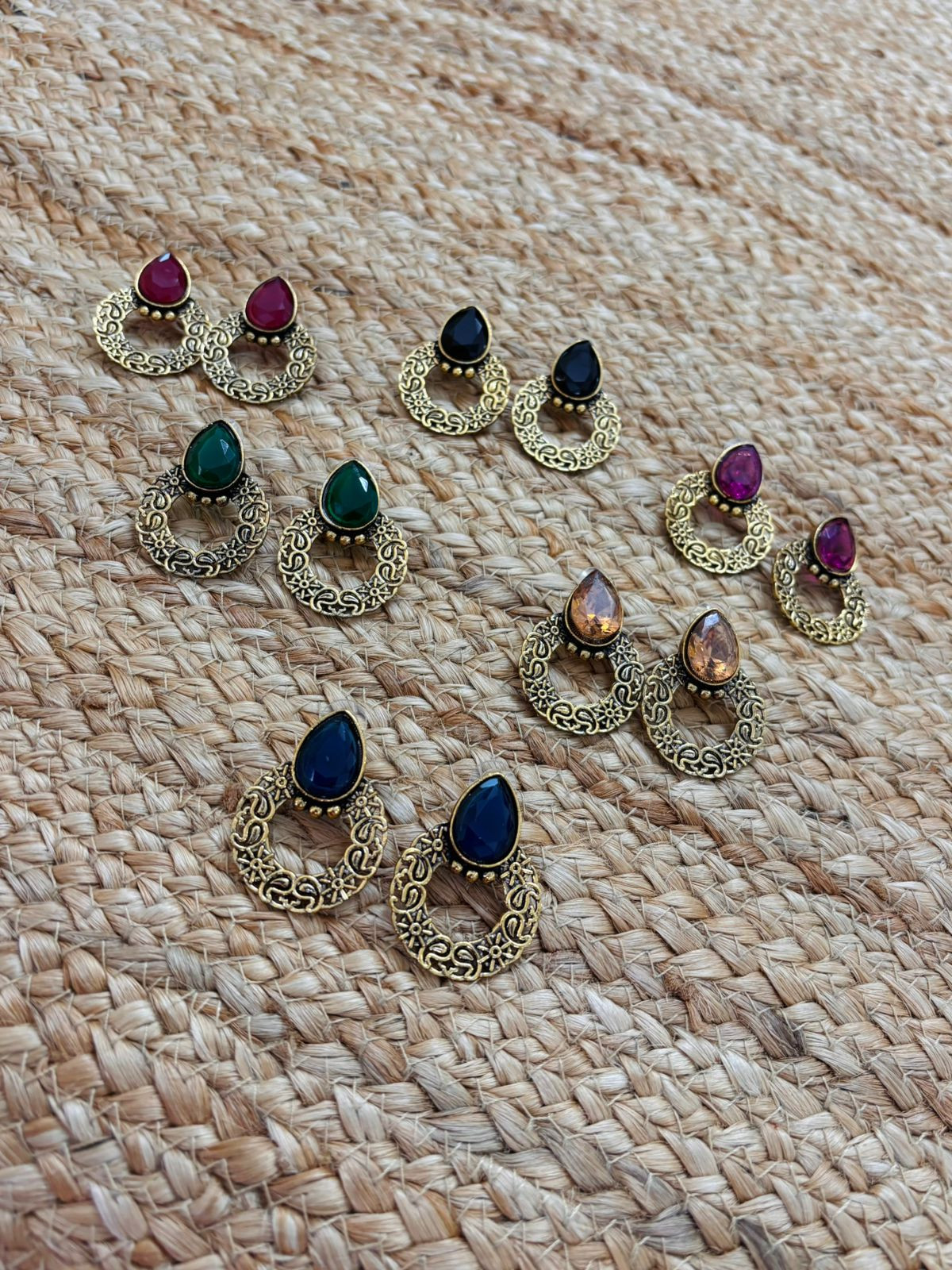 Metallic Oxidised Gold Earrings - Maroon