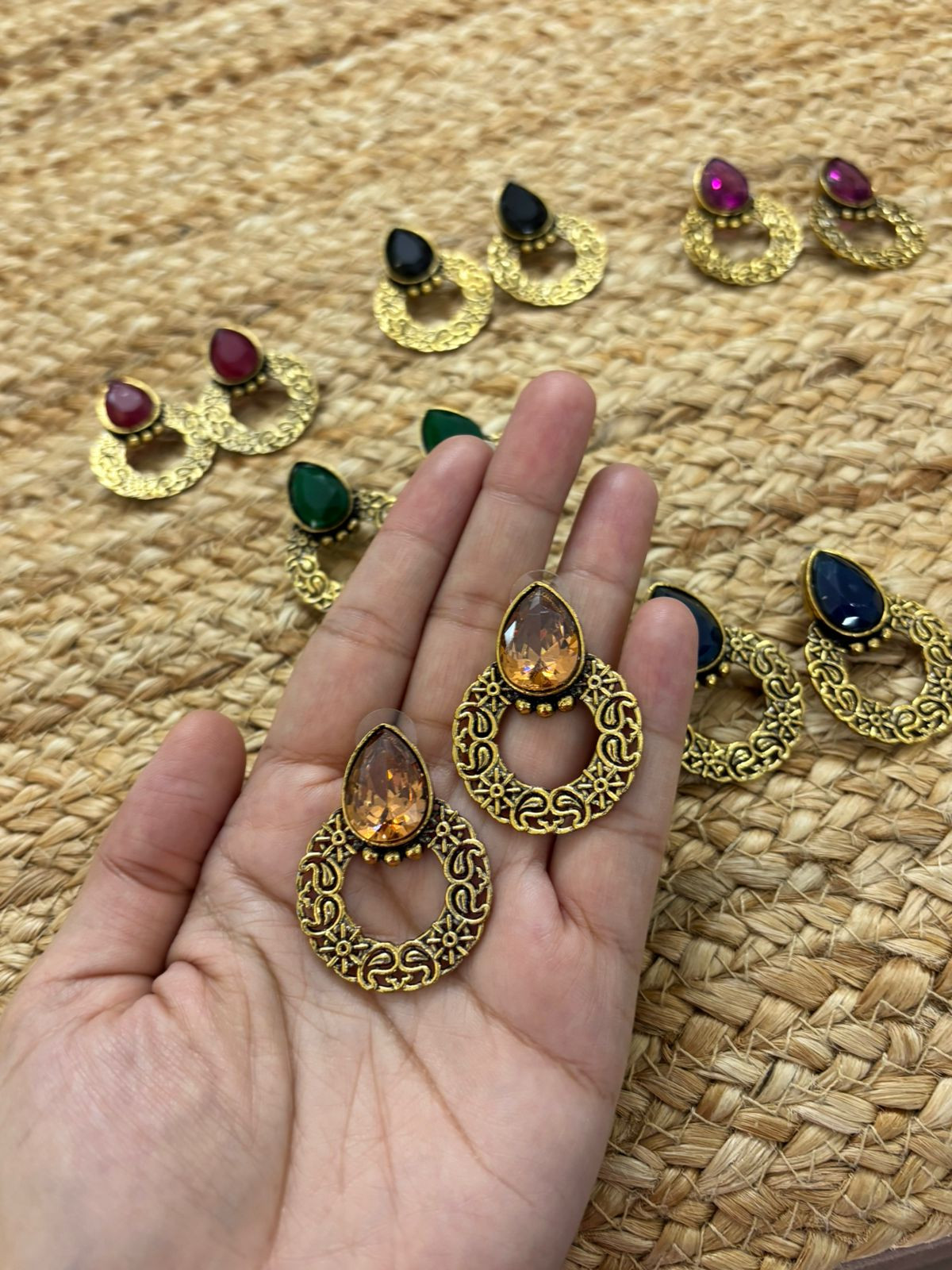 Metallic Oxidised Gold Earrings - Peach