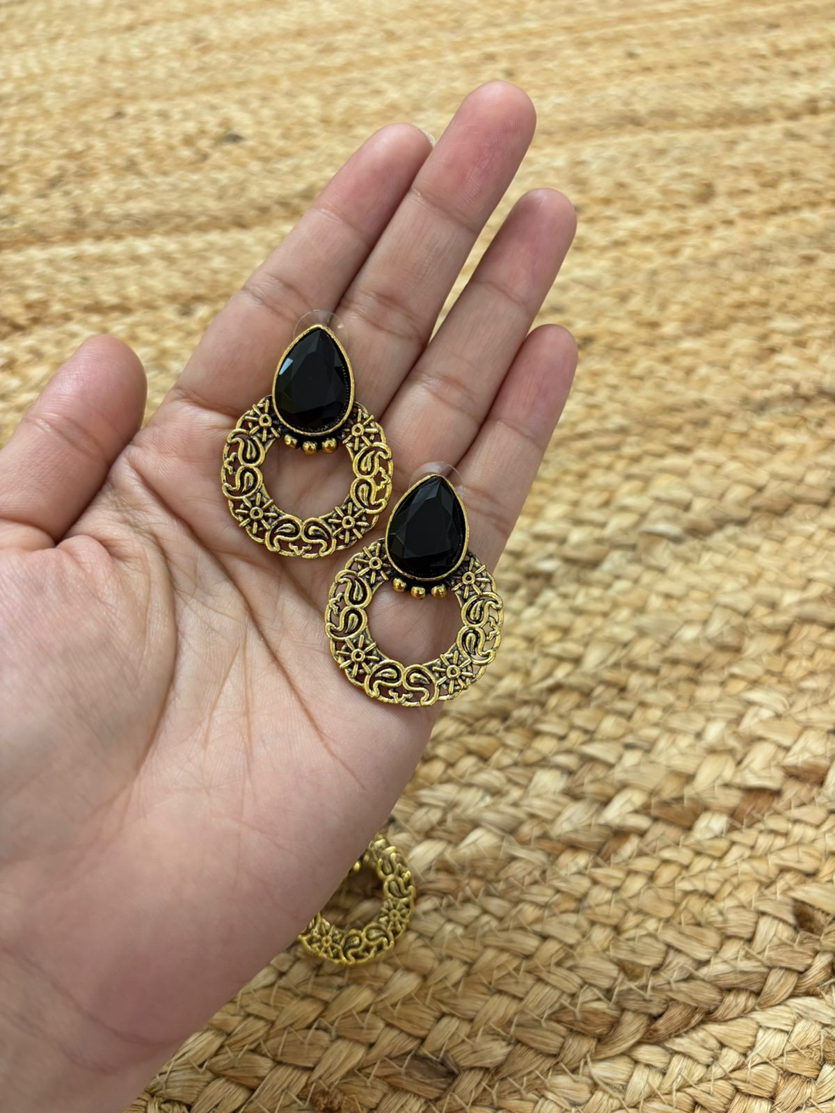 Metallic Oxidised Gold Earrings - Black