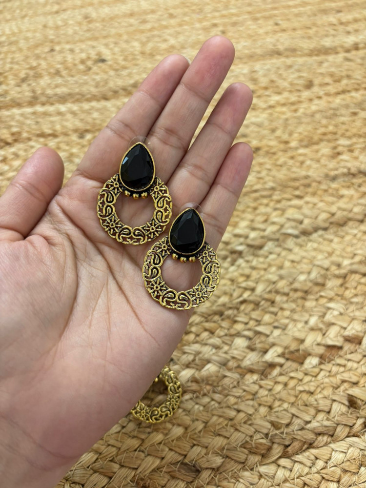 Image of Metallic Oxidised Gold Earrings - Black