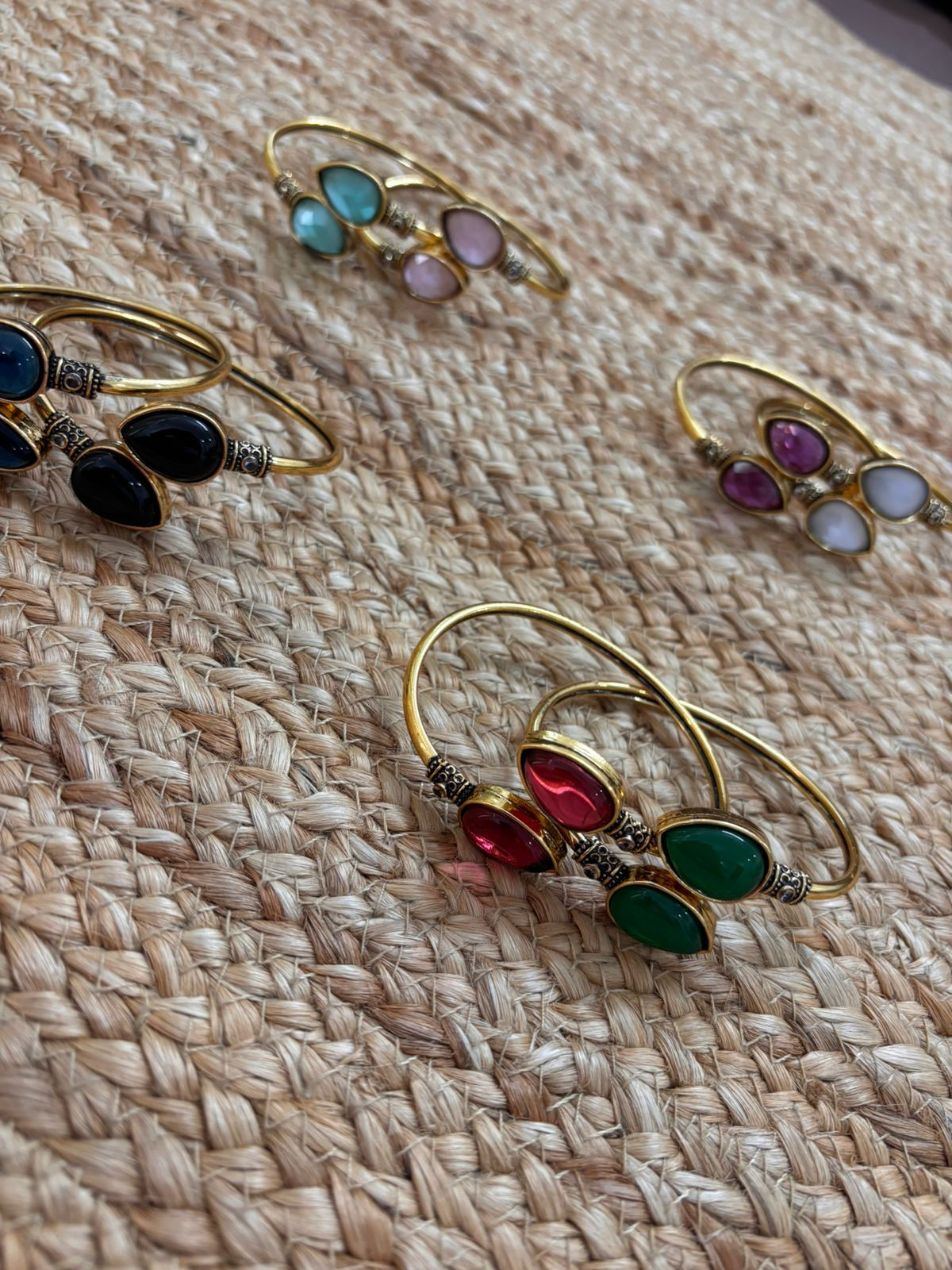 Metallic Oxidised Adjustable Gold Bangle - Green