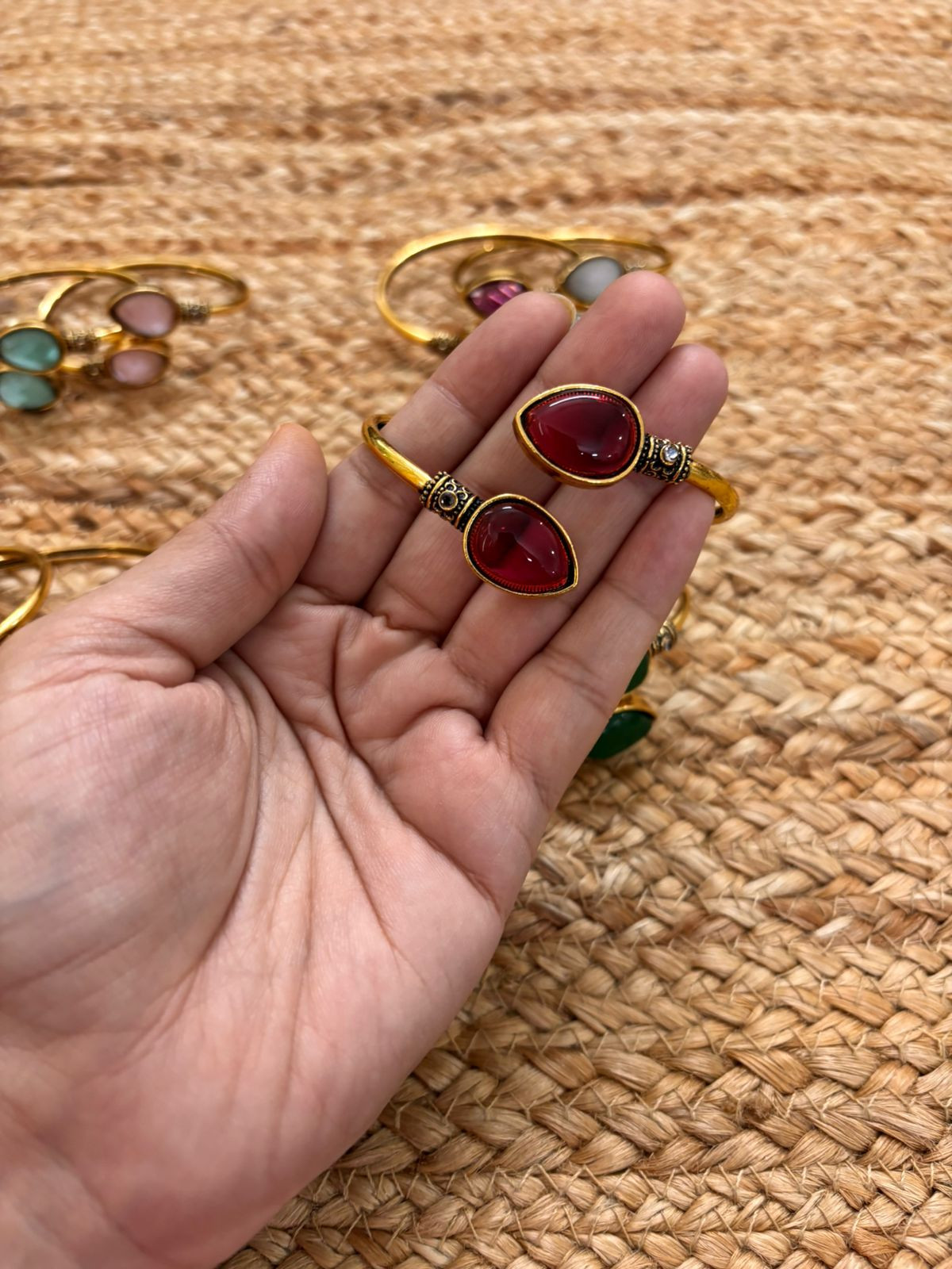 Metallic Oxidised Adjustable Gold Bangle - Red