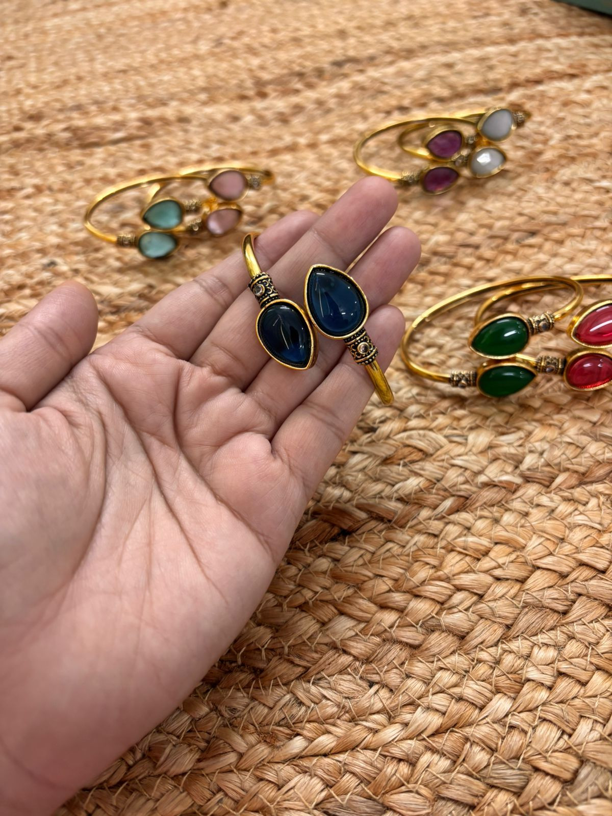 Metallic Oxidised Adjustable Gold Bangle - Blue