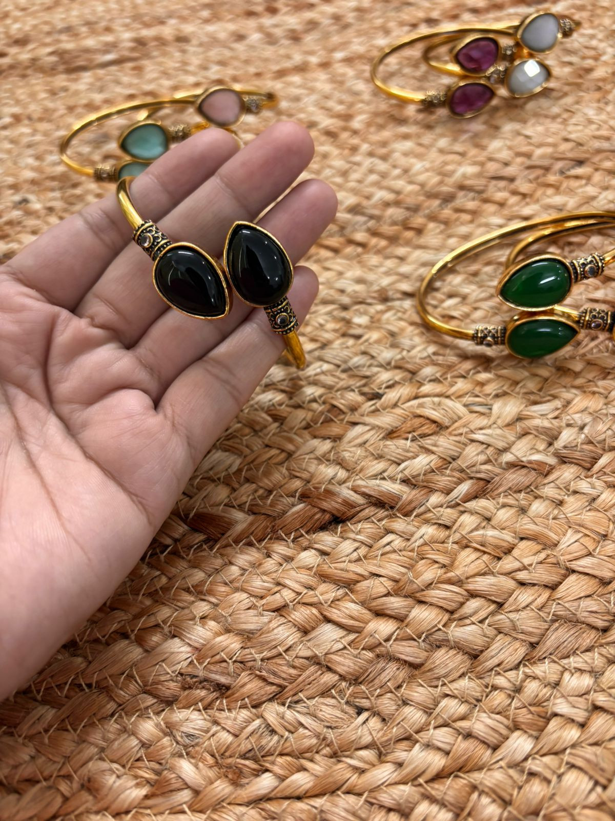 Metallic Oxidised Adjustable Gold Bangle - Black