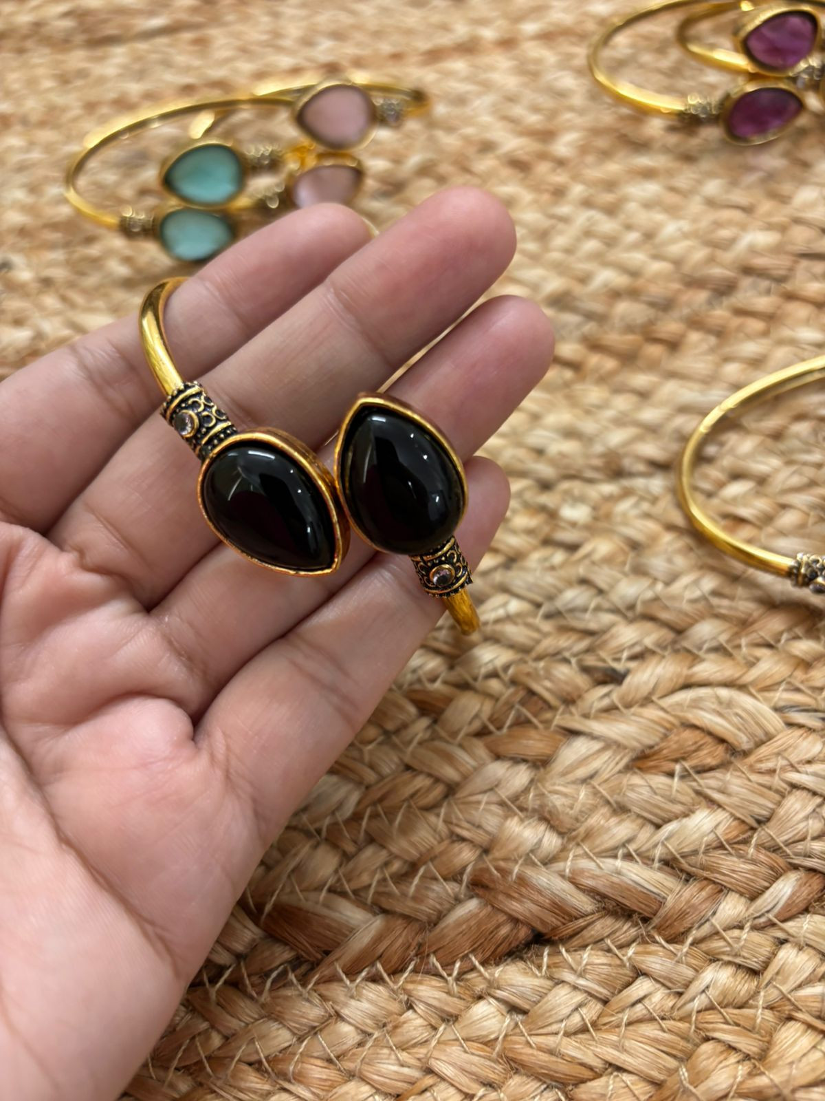 Metallic Oxidised Adjustable Gold Bangle - Black