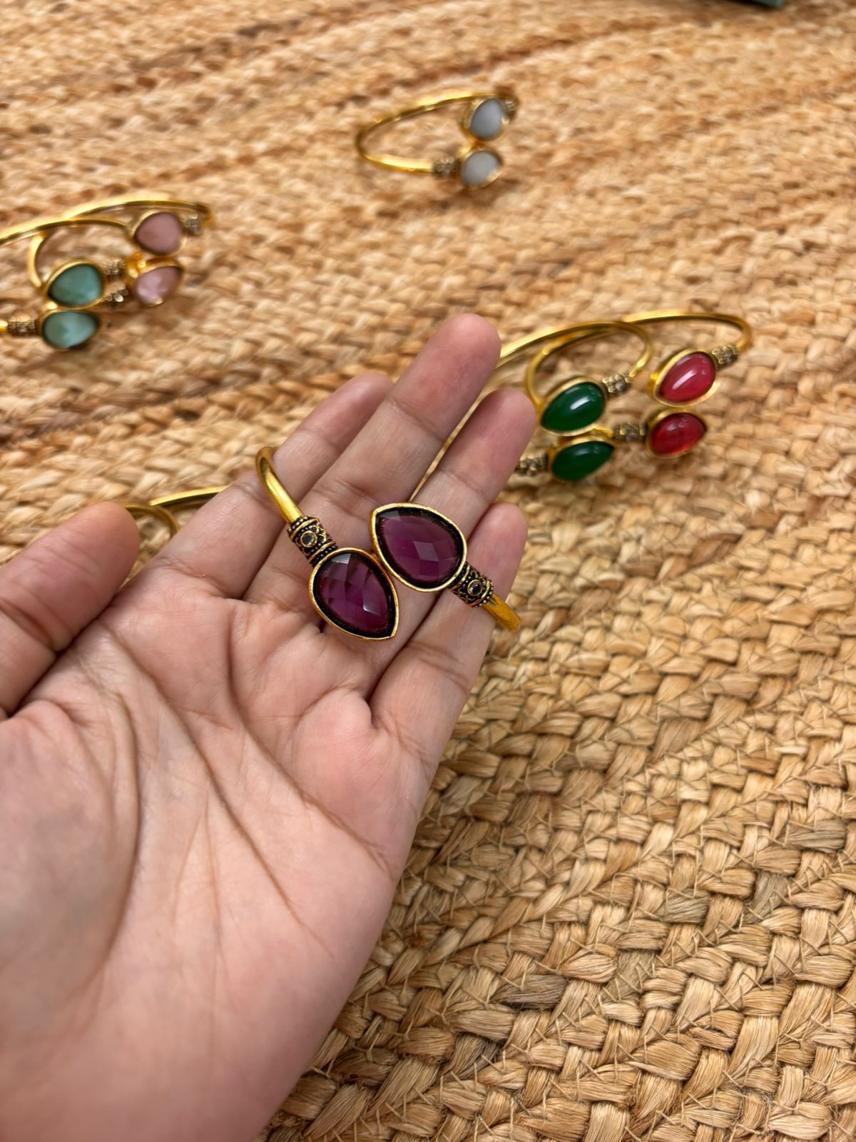 Metallic Oxidised Adjustable Gold Bangle - Purple