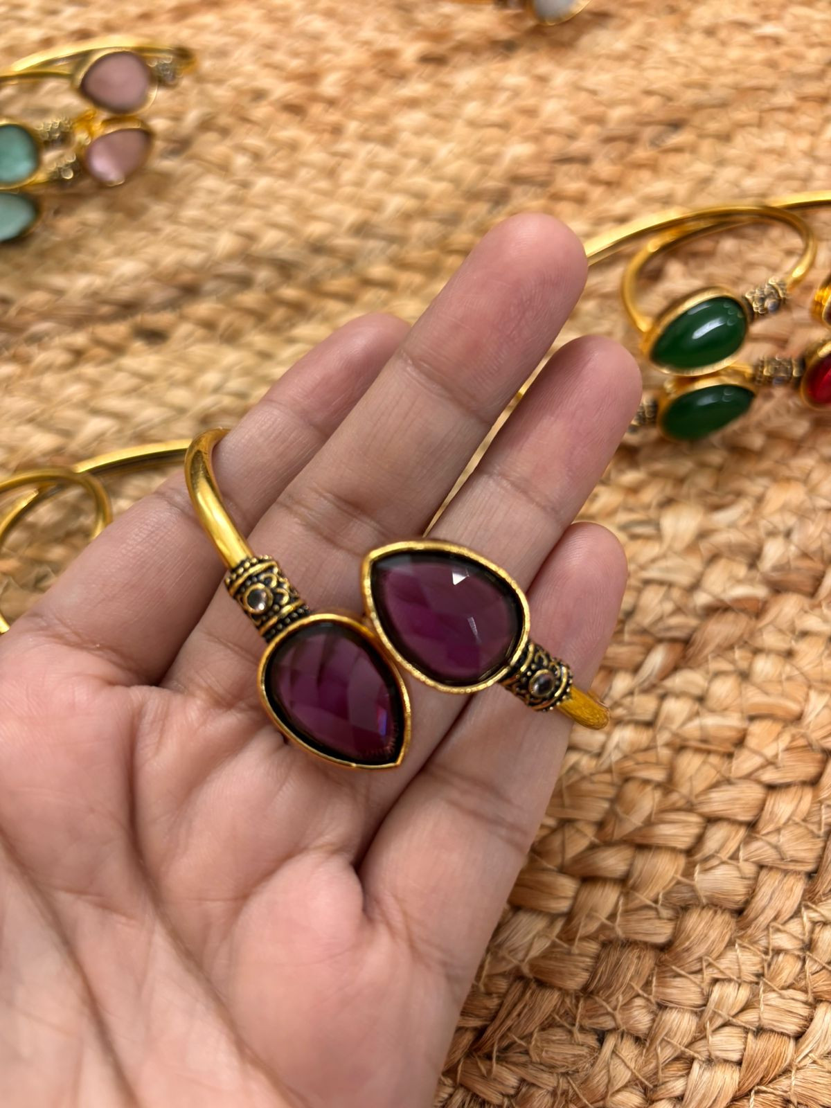 Metallic Oxidised Adjustable Gold Bangle - Purple