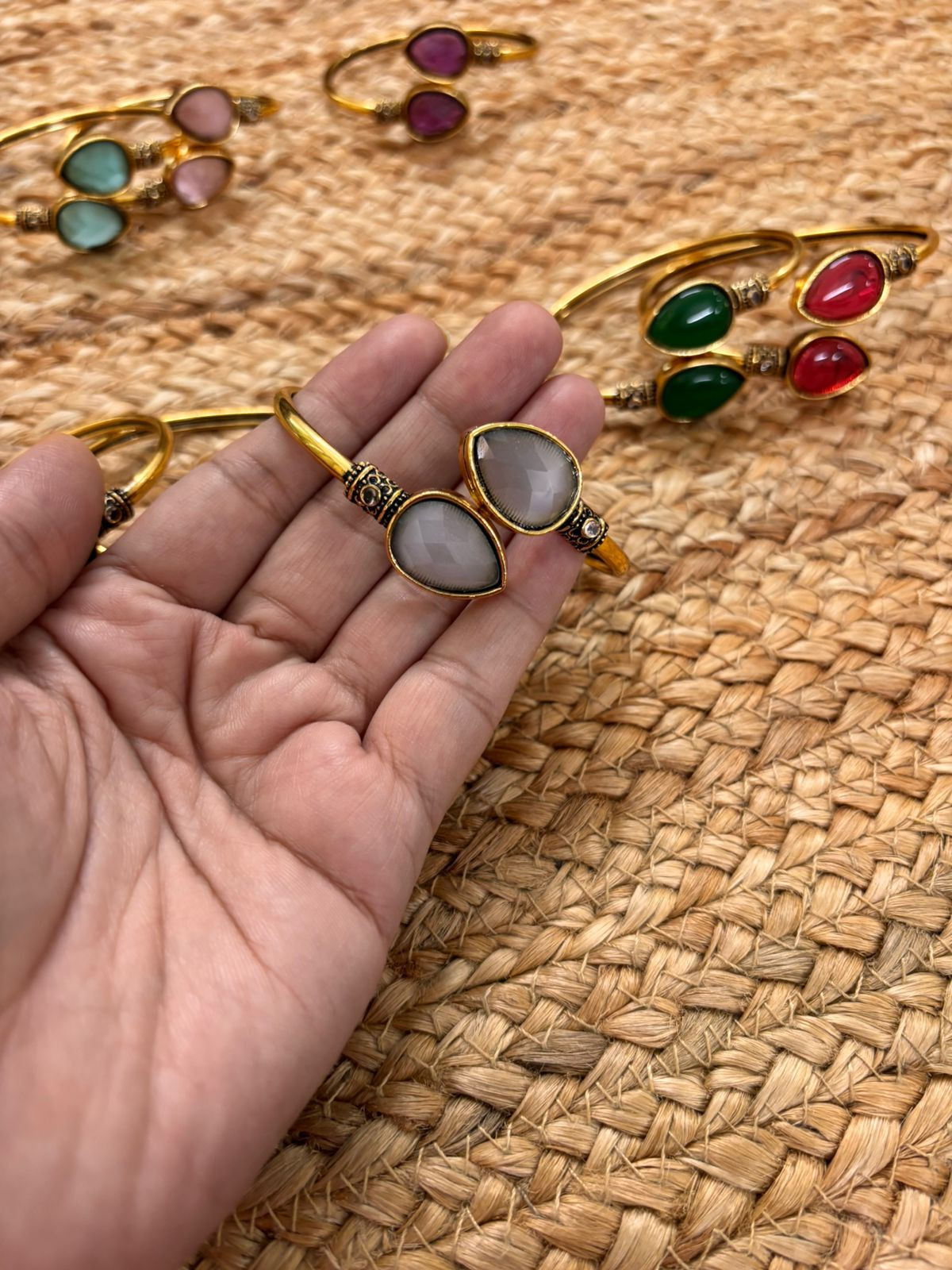 Metallic Oxidised Adjustable Gold Bangle - White