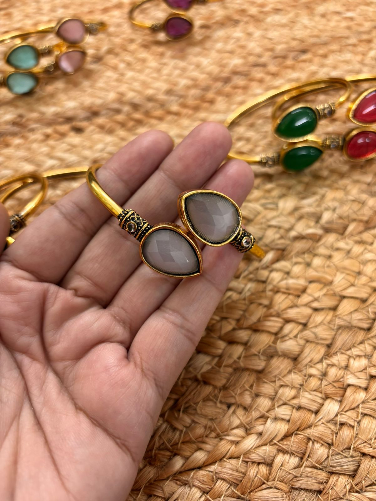 Metallic Oxidised Adjustable Gold Bangle - White