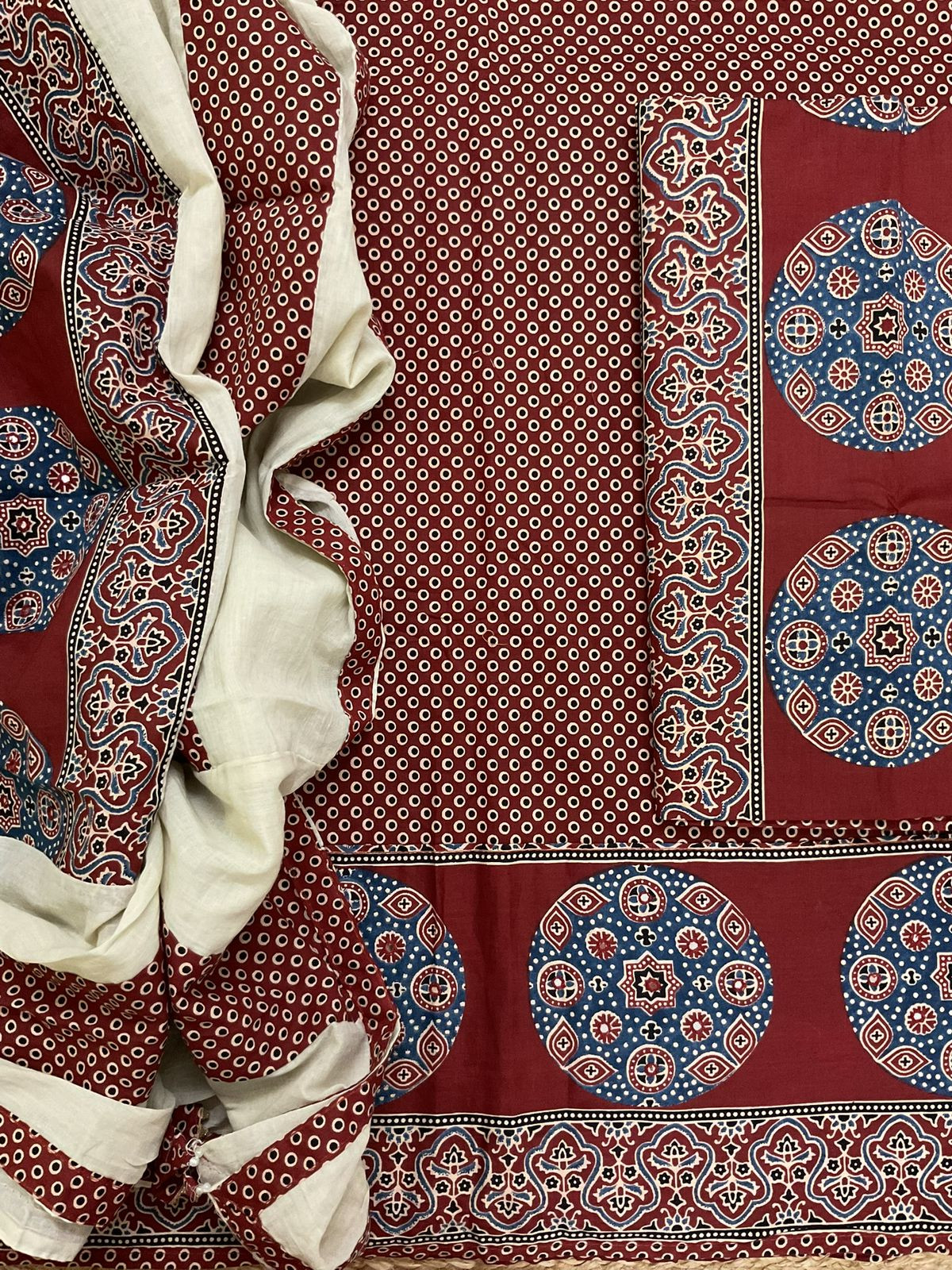 Pure Cotton Printed Embroidered Suit - Maroon