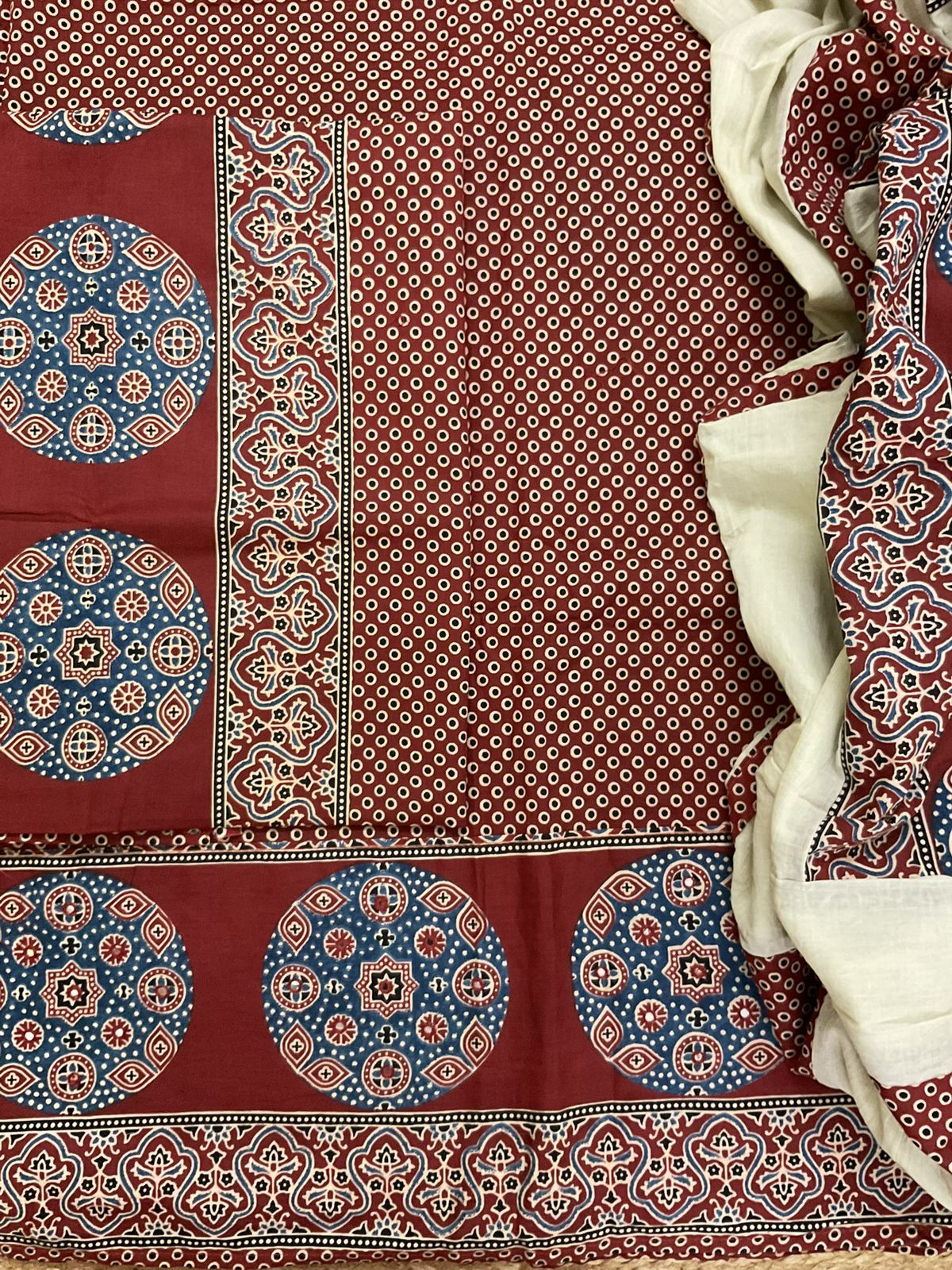 Pure Cotton Printed Embroidered Suit - Maroon