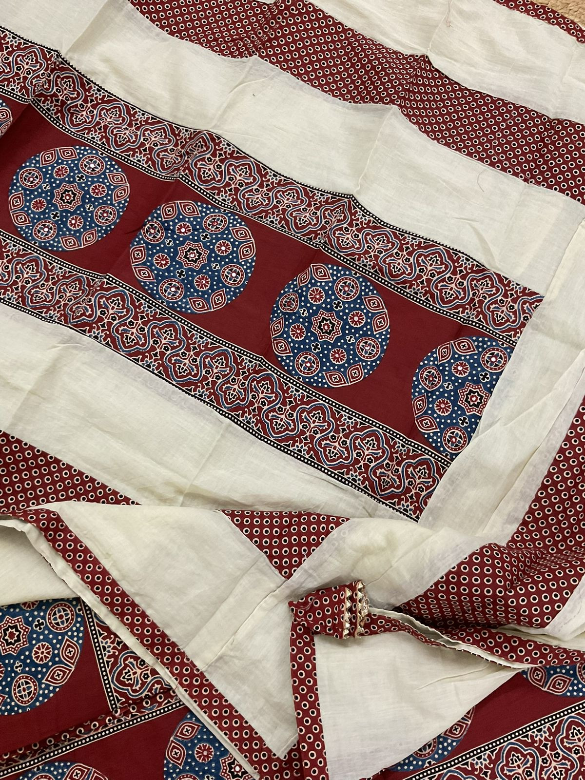 Pure Cotton Printed Embroidered Suit - Maroon