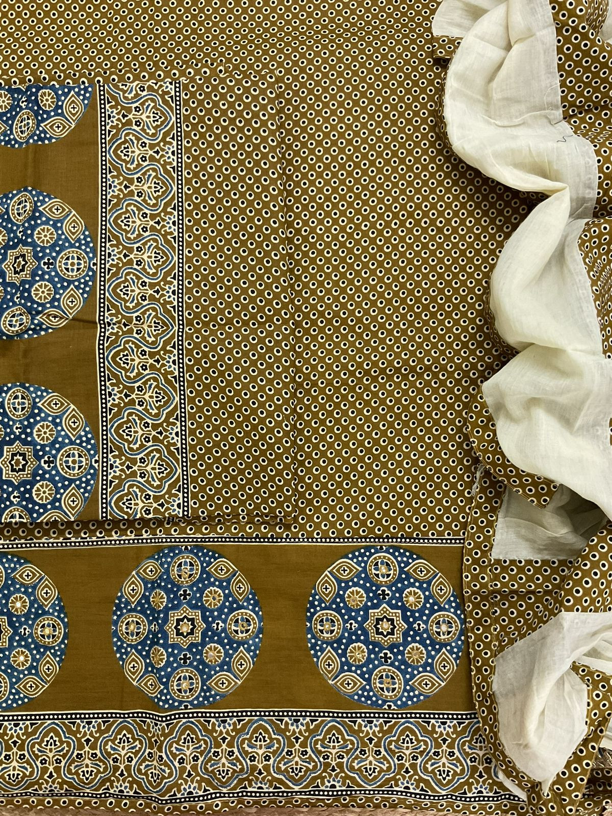 Pure Cotton Printed Embroidered Suit - Mustard